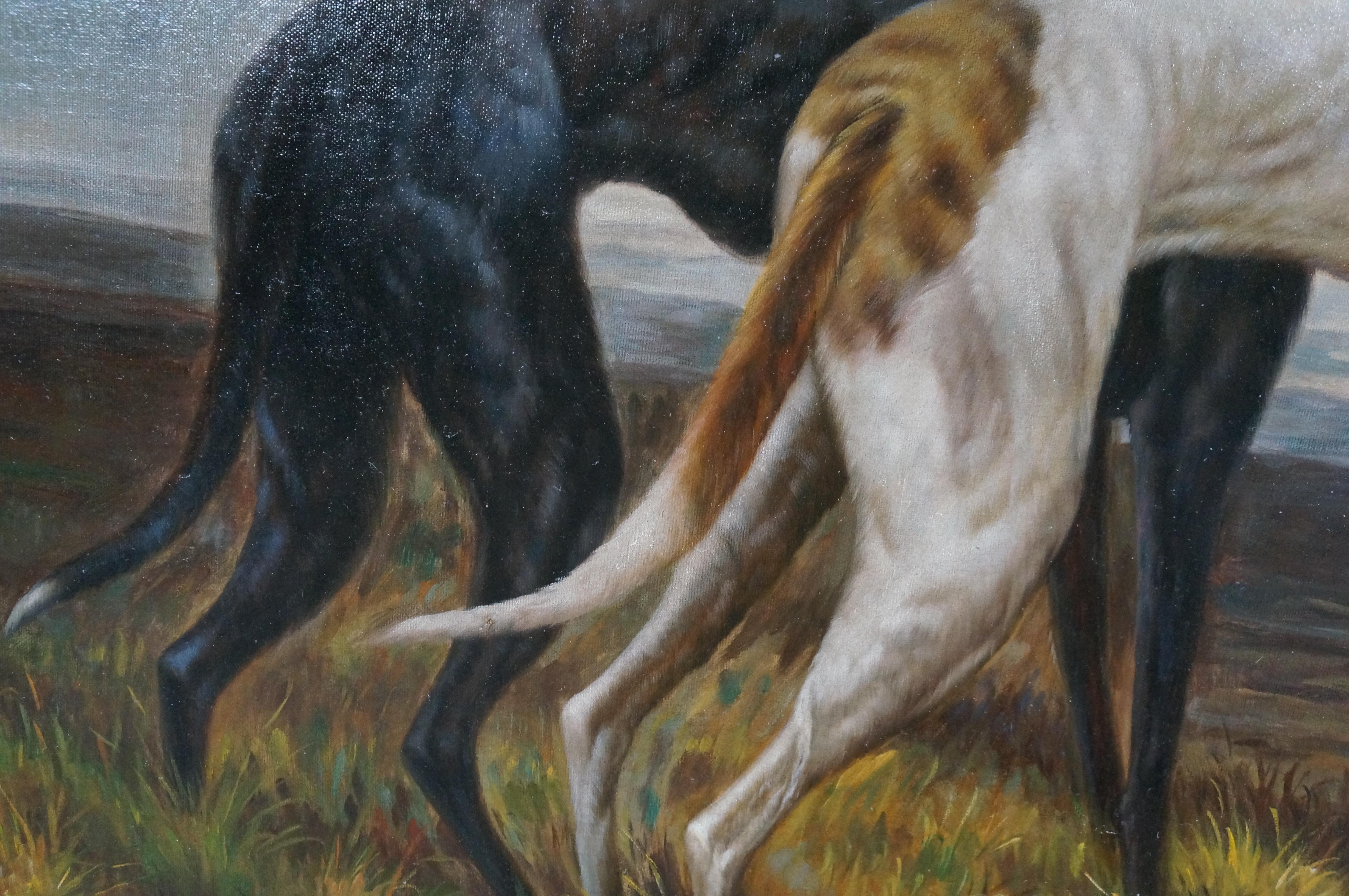 Maitland Smith Large Greyhounds Oil Painting After Maude Earl Mahogany Frame 45