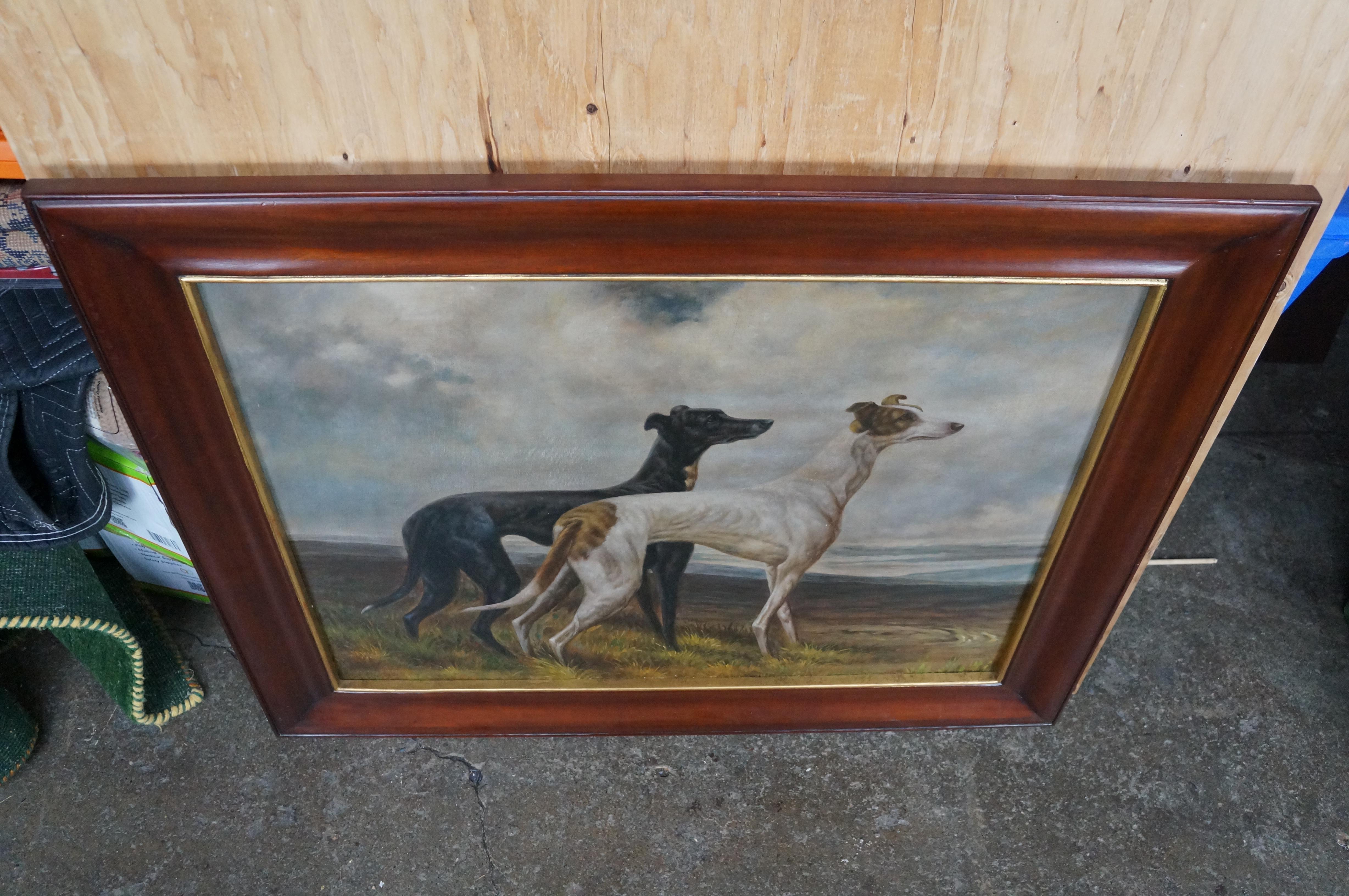 Maitland Smith Large Greyhounds Oil Painting After Maude Earl Mahogany Frame 45