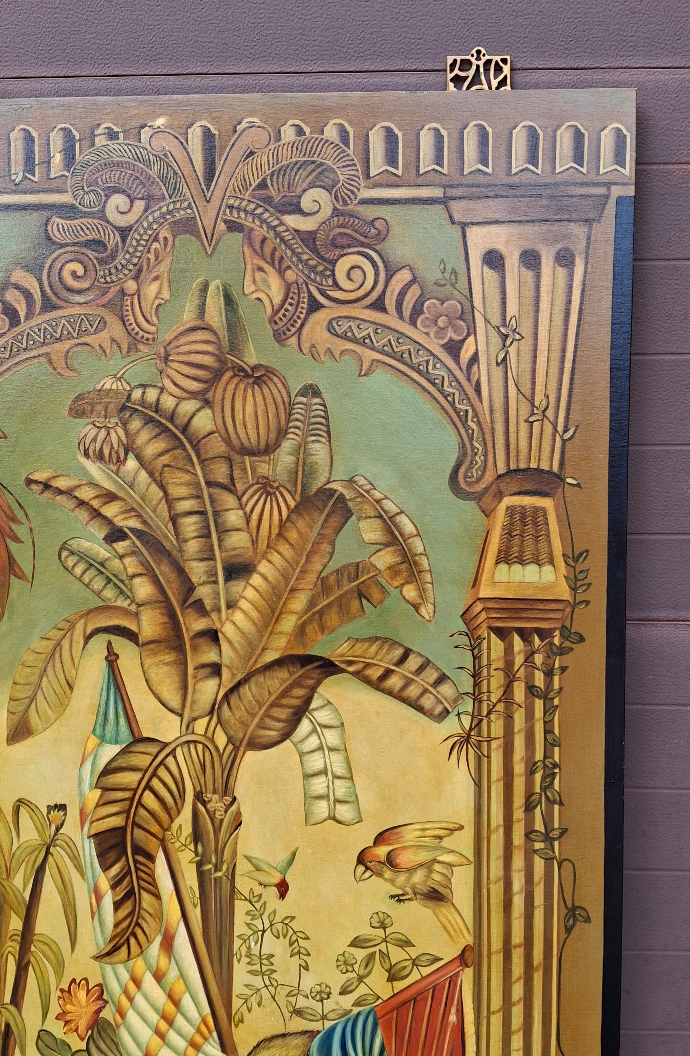 Maitland Smith Large Oil Hand Painted Canvas on Wood Panel (Sonstiges) im Angebot