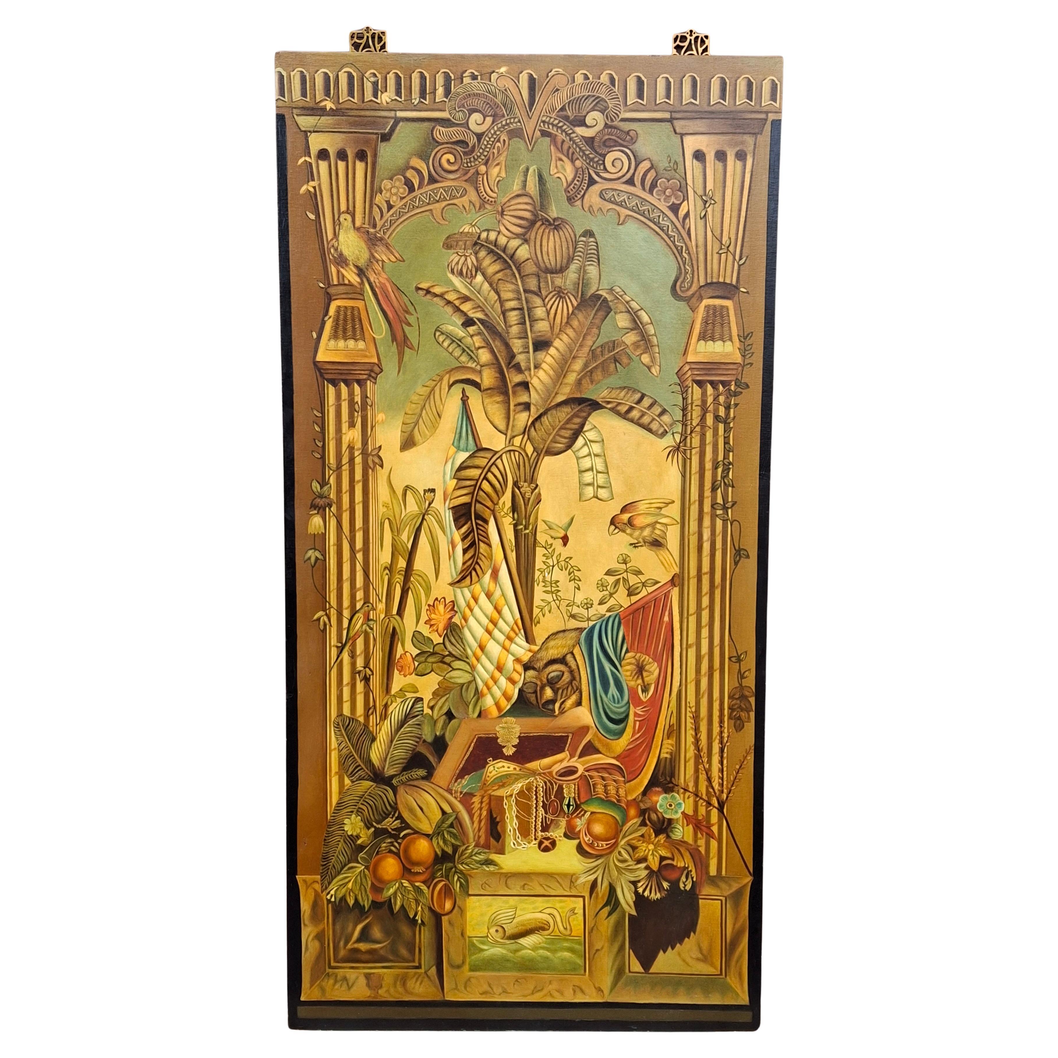 Maitland Smith Large Oil Hand Painted Canvas on Wood Panel