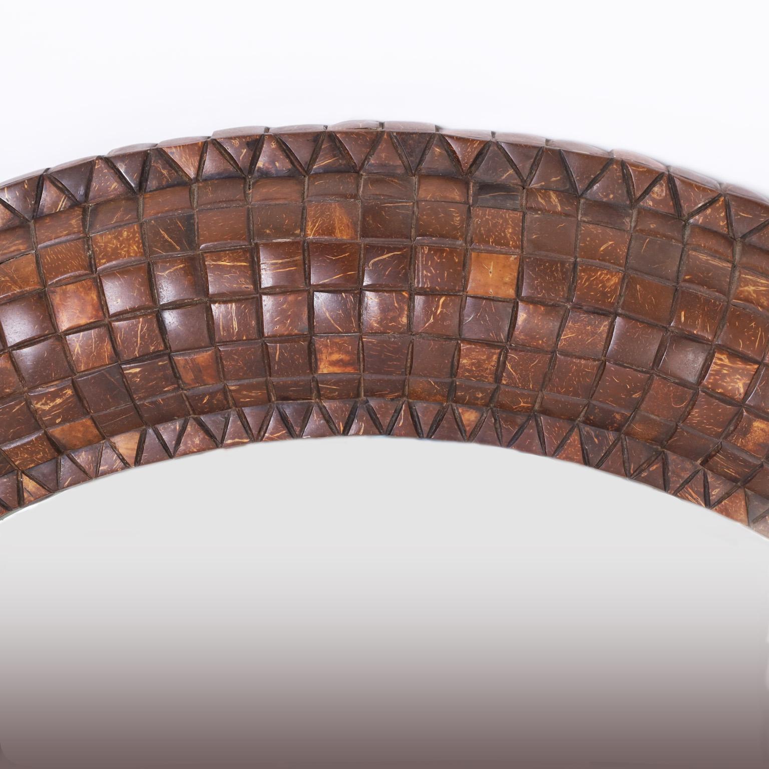 Mid-Century Modern Maitland-Smith Large Round Coconut Shell Mirror