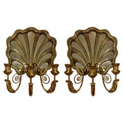 Maitland-Smith Large Grotto Style Mirrored and Brass Shell Form Sconces, a Pair