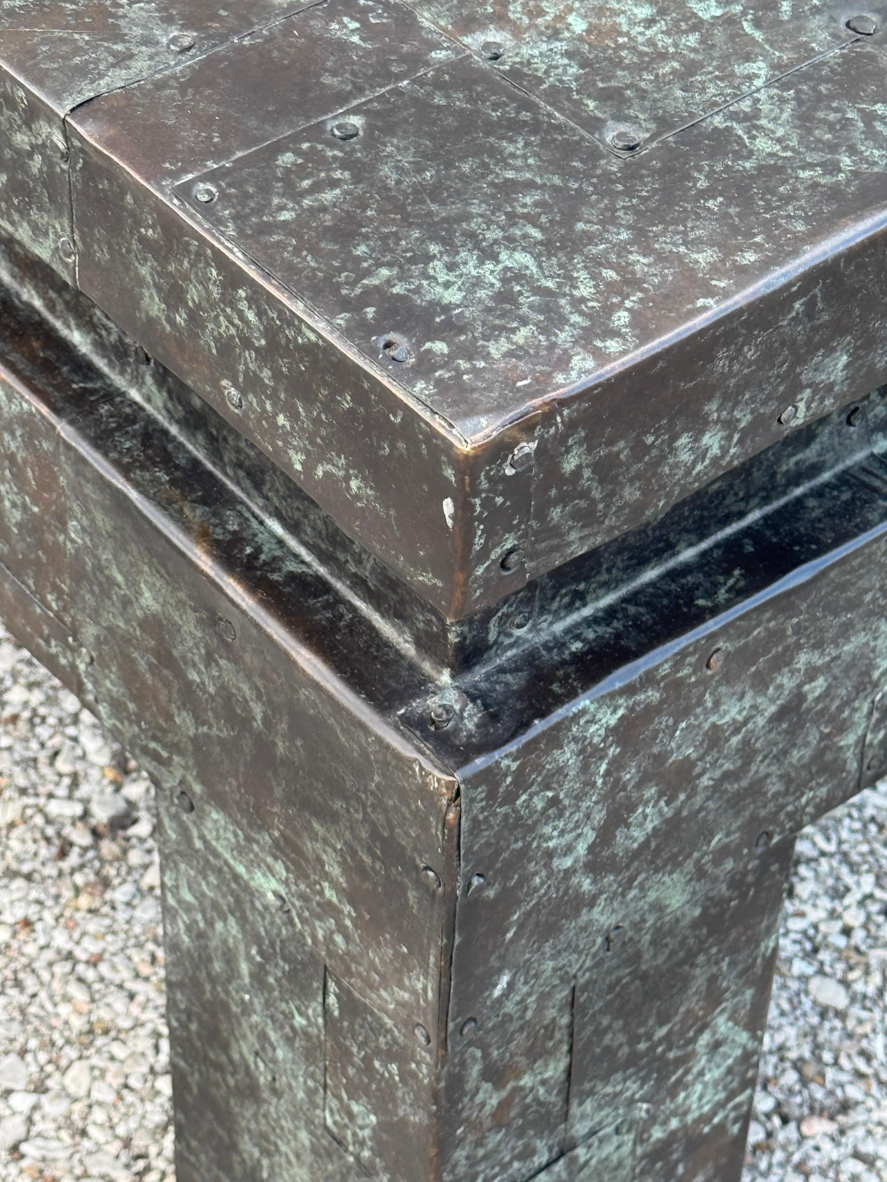 Maitland-Smith Large Square Coffee Table with Patinated Copper Patchwork Tiles For Sale 5