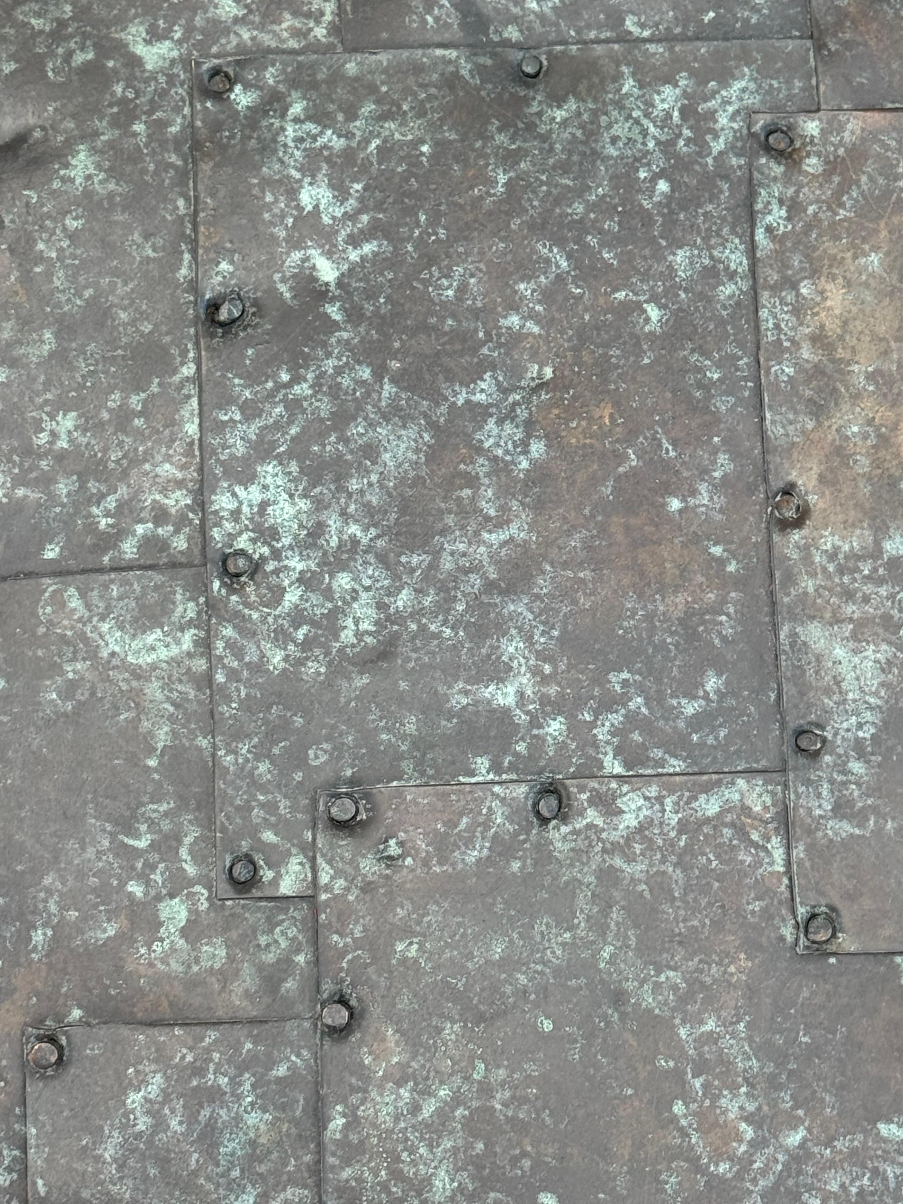 Late 20th Century Maitland-Smith Large Square Coffee Table with Patinated Copper Patchwork Tiles For Sale