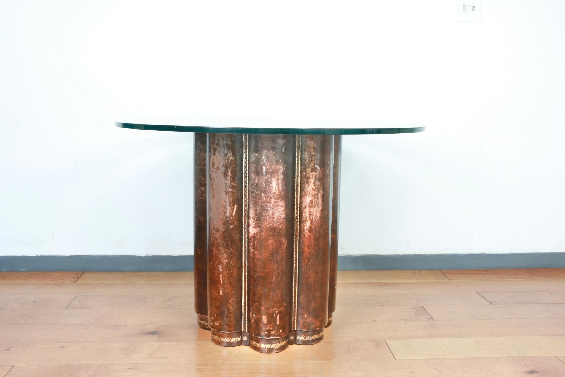 American Maitland Smith Leather and Glass Center Table For Sale