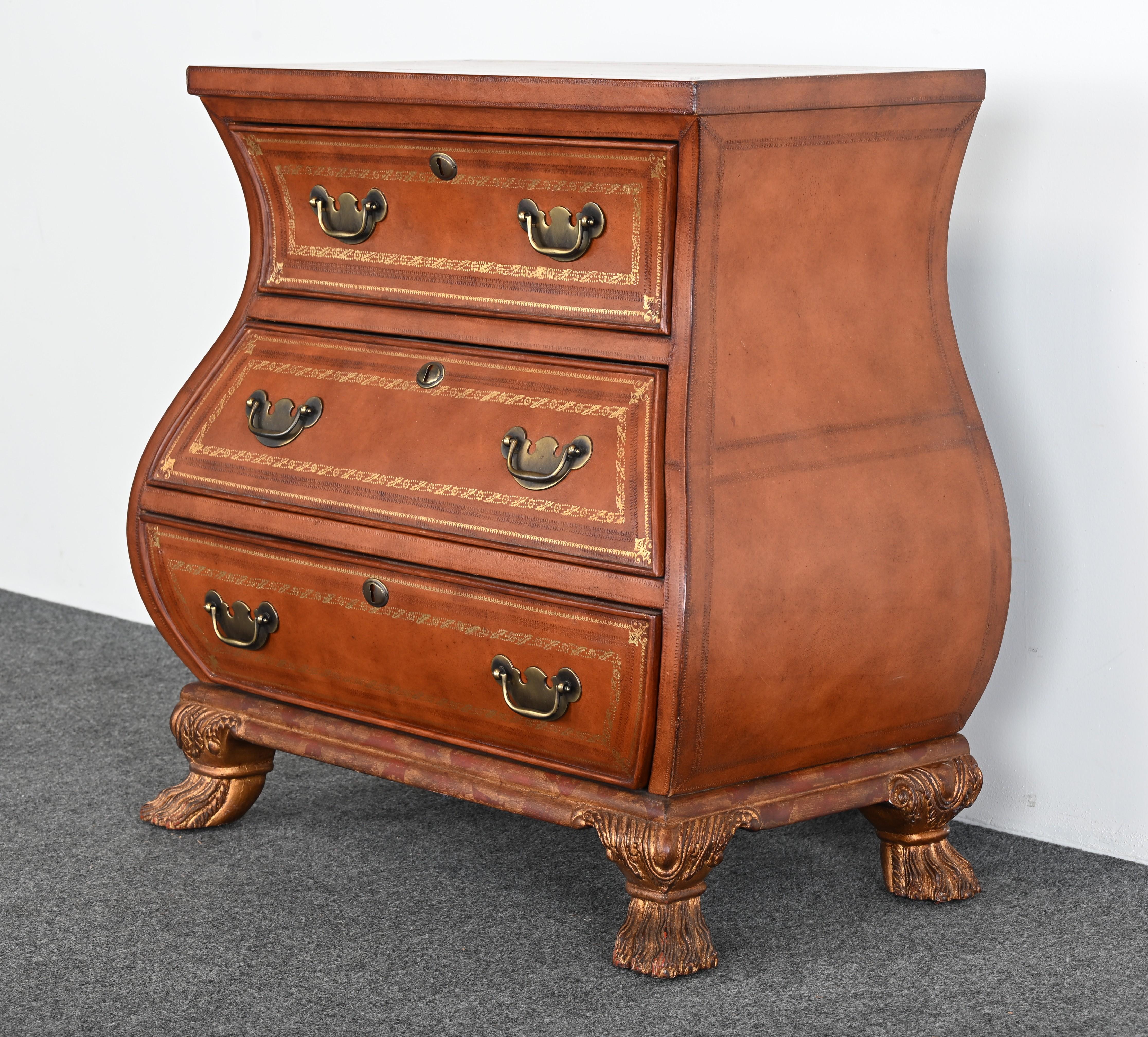 Maitland Smith Leather Bombe Baker-Style Chest For Sale 4
