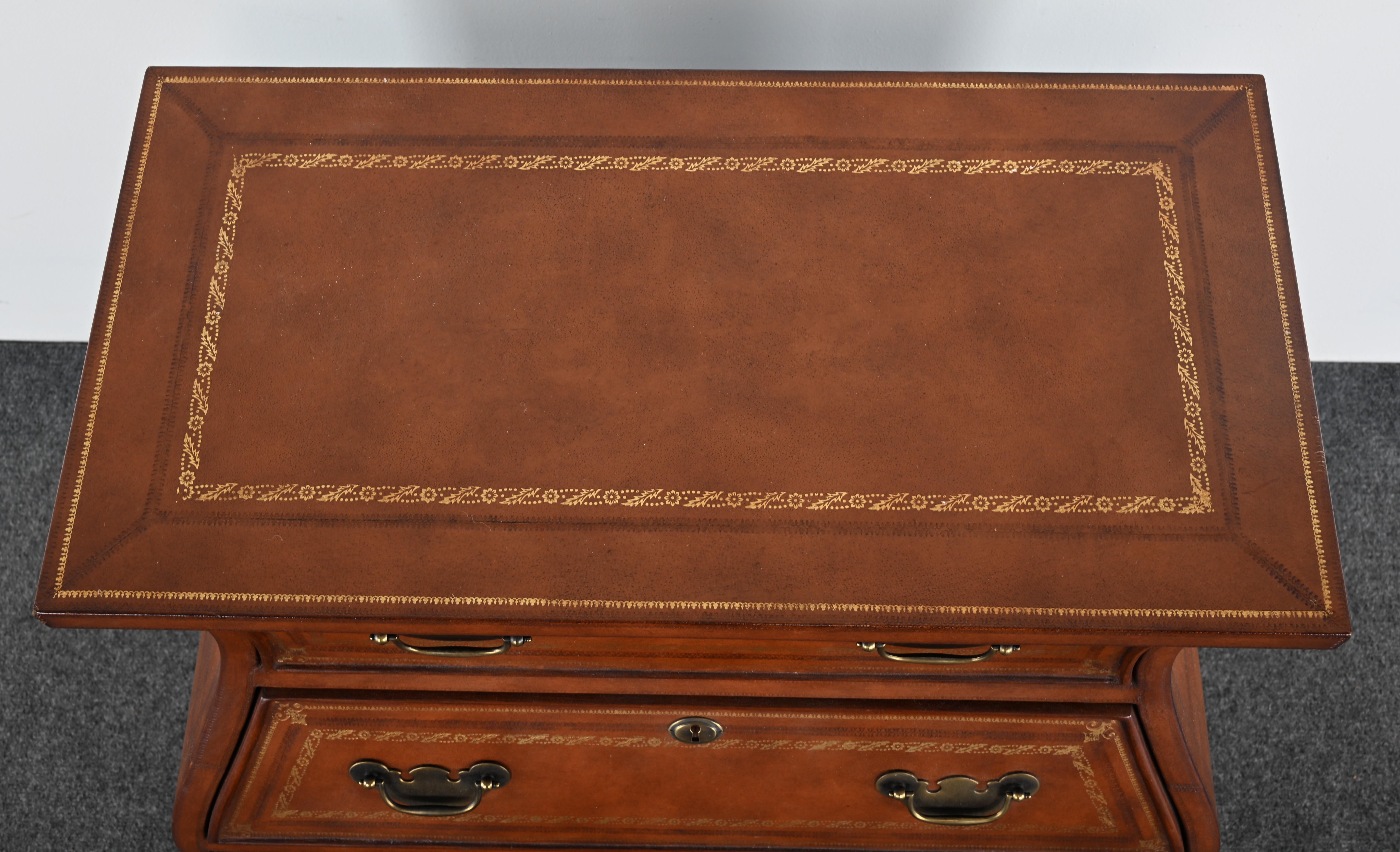 Maitland Smith Leather Bombe Baker-Style Chest For Sale 8