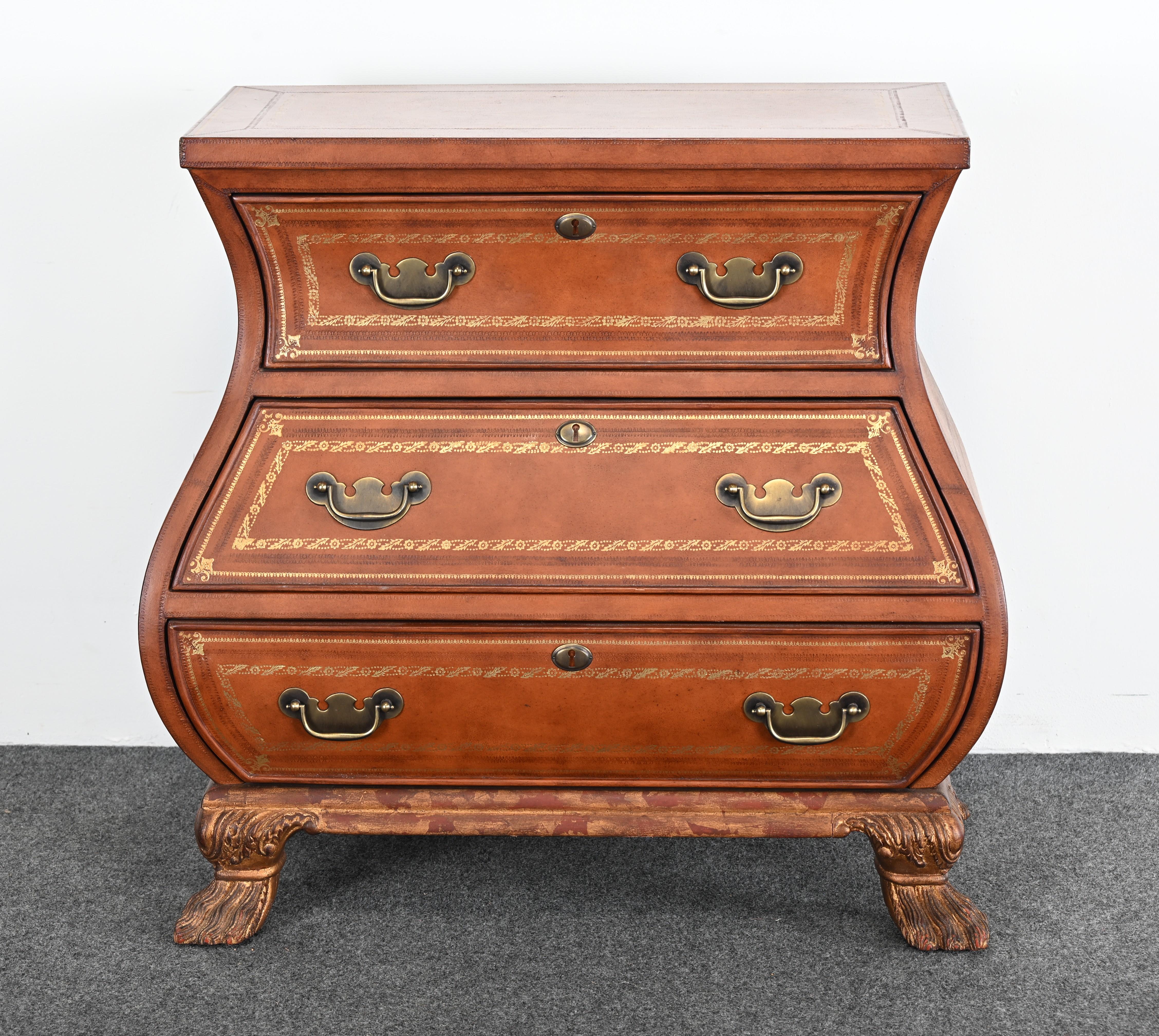Maitland Smith Leather Bombe Baker-Style Chest For Sale 11