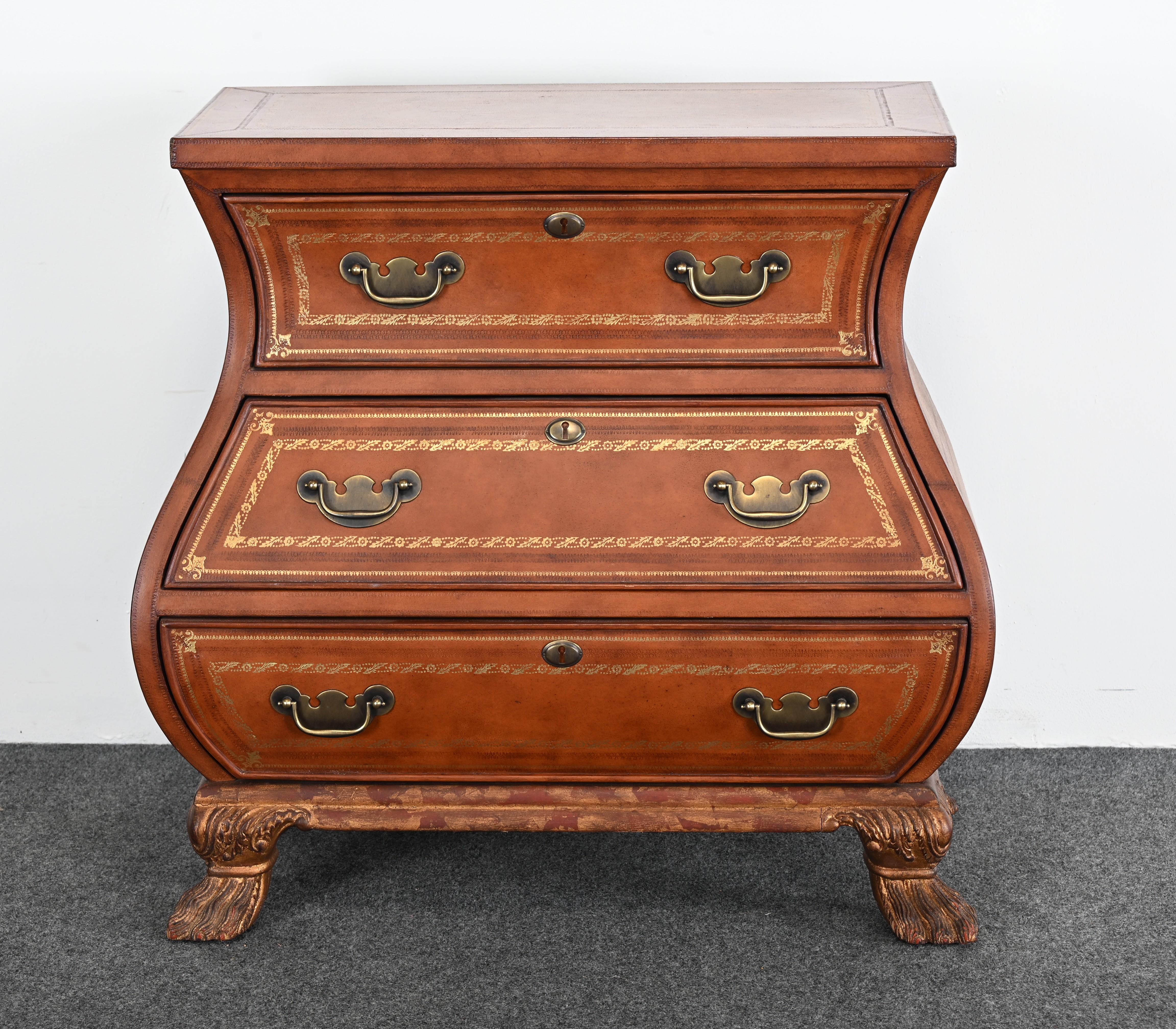 Maitland Smith Leather Bombe Baker-Style Chest For Sale 12
