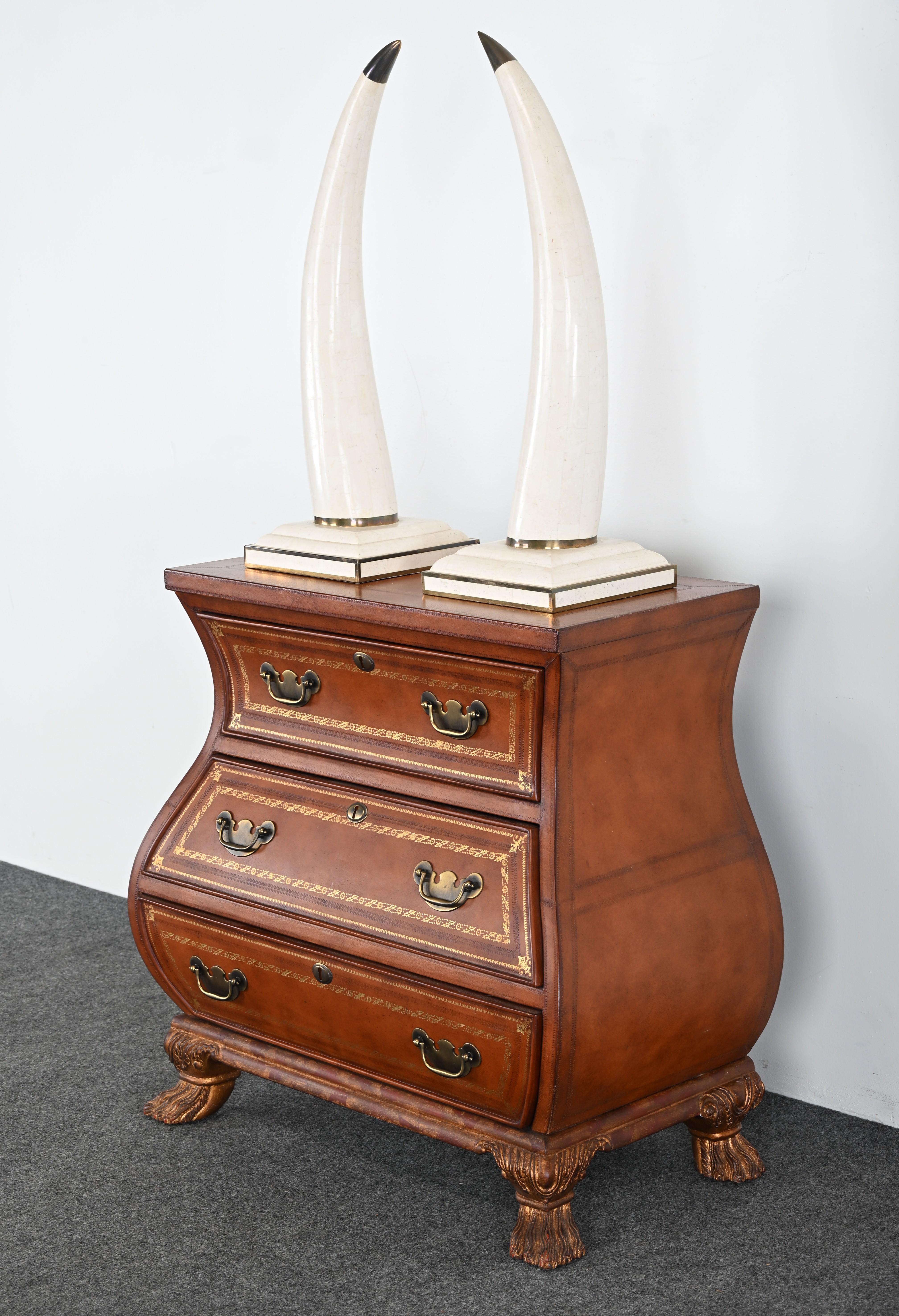 Philippine Maitland Smith Leather Bombe Baker-Style Chest For Sale