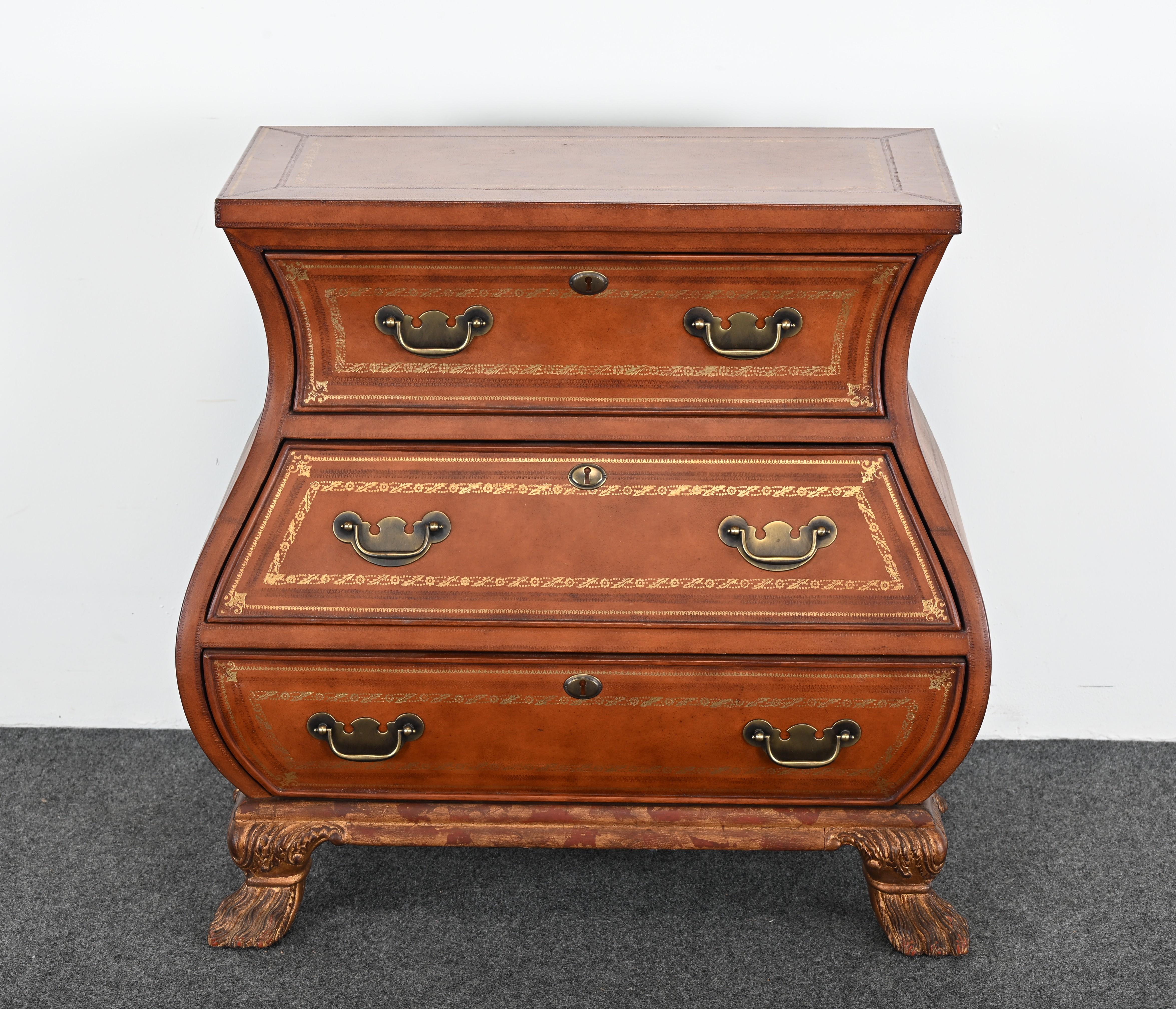 Maitland Smith Leather Bombe Baker-Style Chest For Sale 1