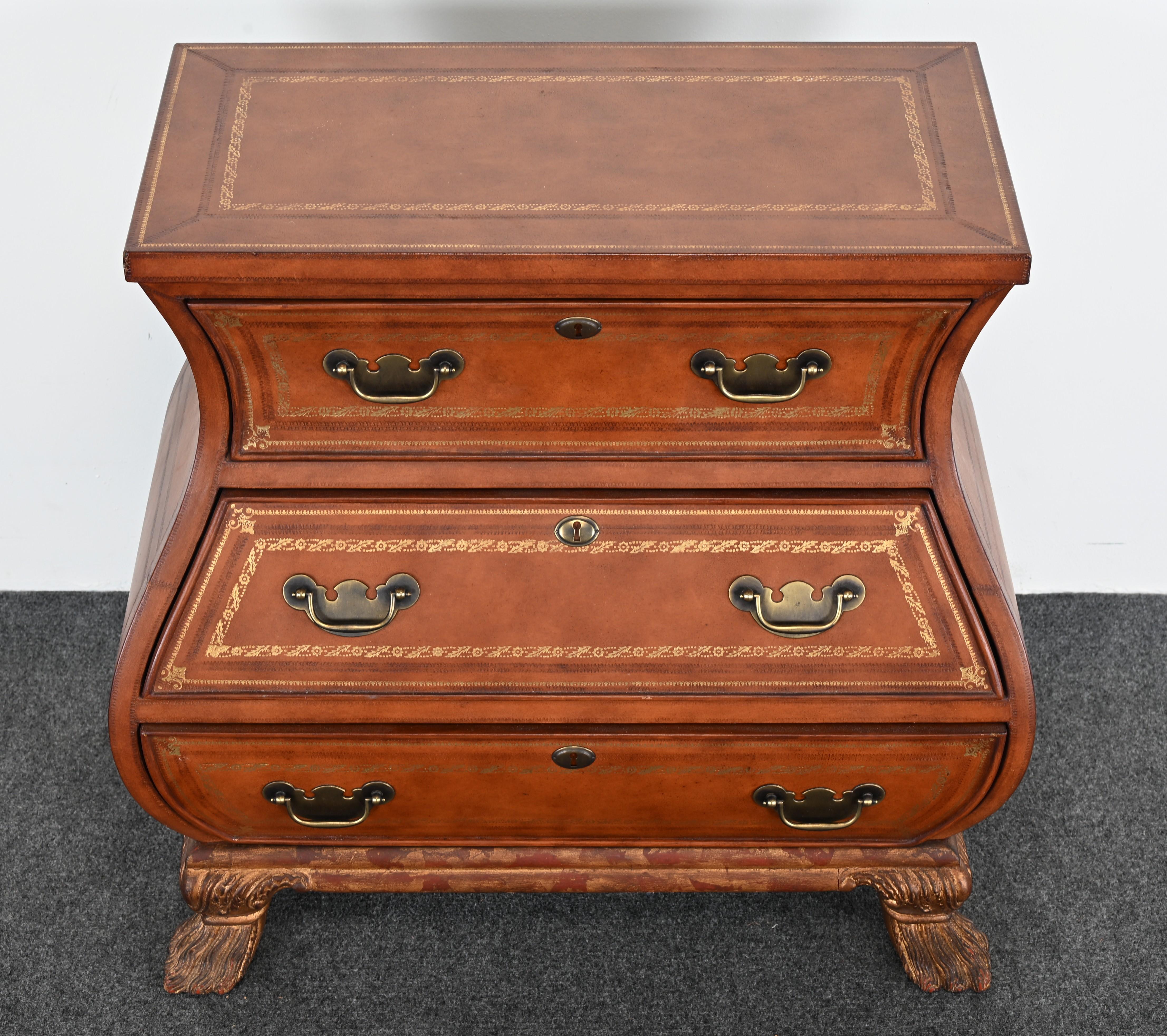 Maitland Smith Leather Bombe Baker-Style Chest For Sale 2