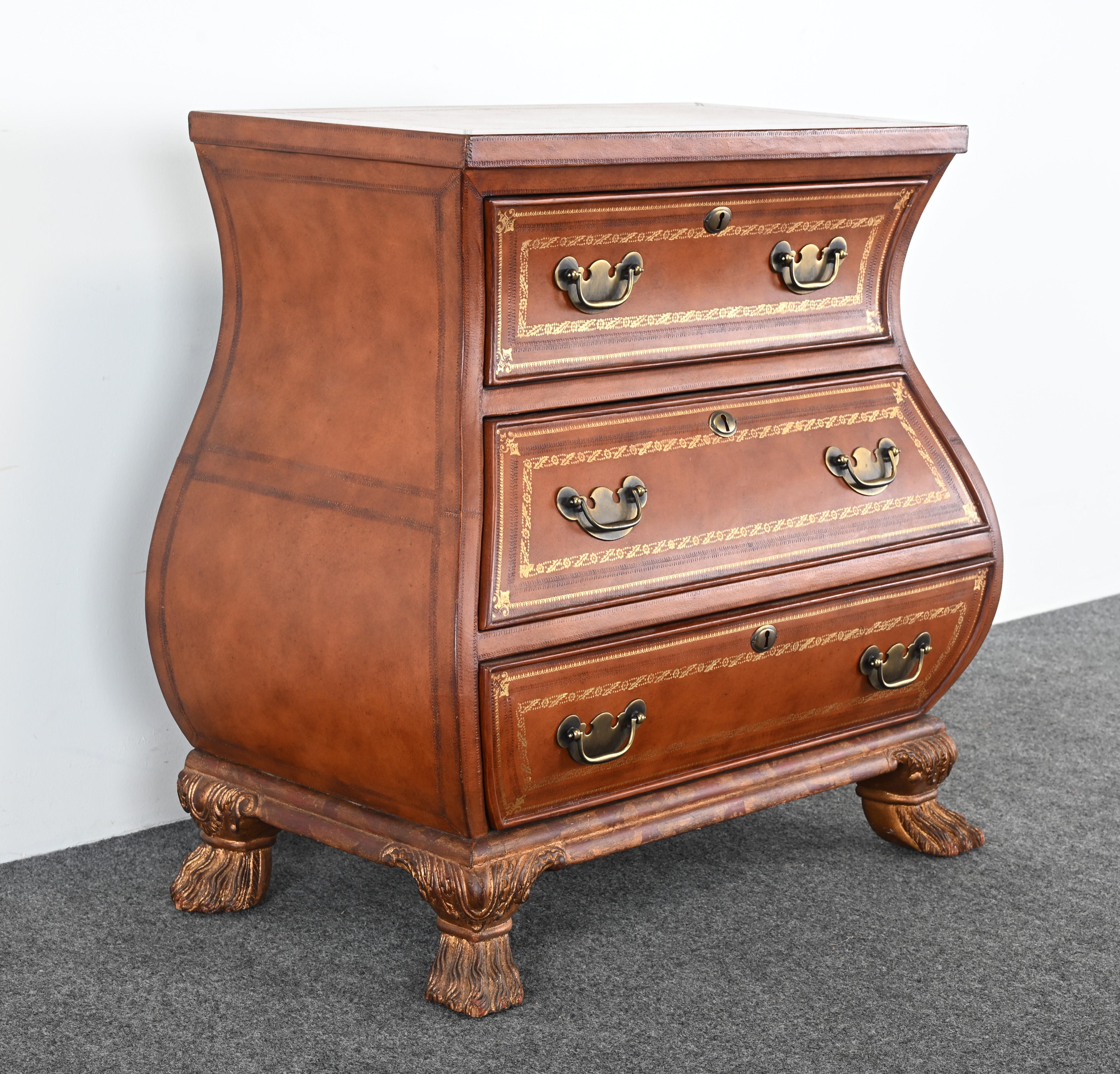 Maitland Smith Leather Bombe Baker-Style Chest For Sale 3