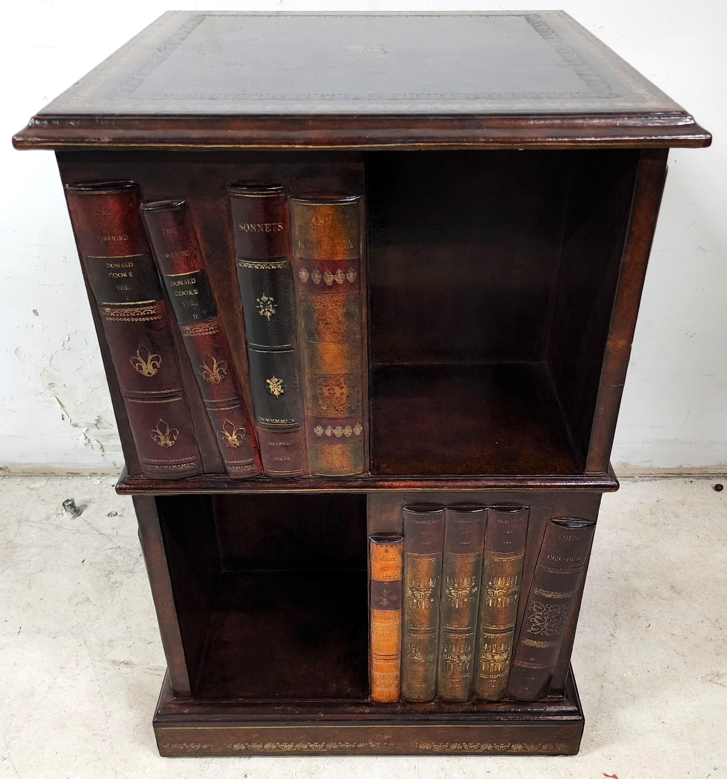 Maitland Smith Leather Book Nightstand Side Table In Good Condition For Sale In Lake Worth, FL