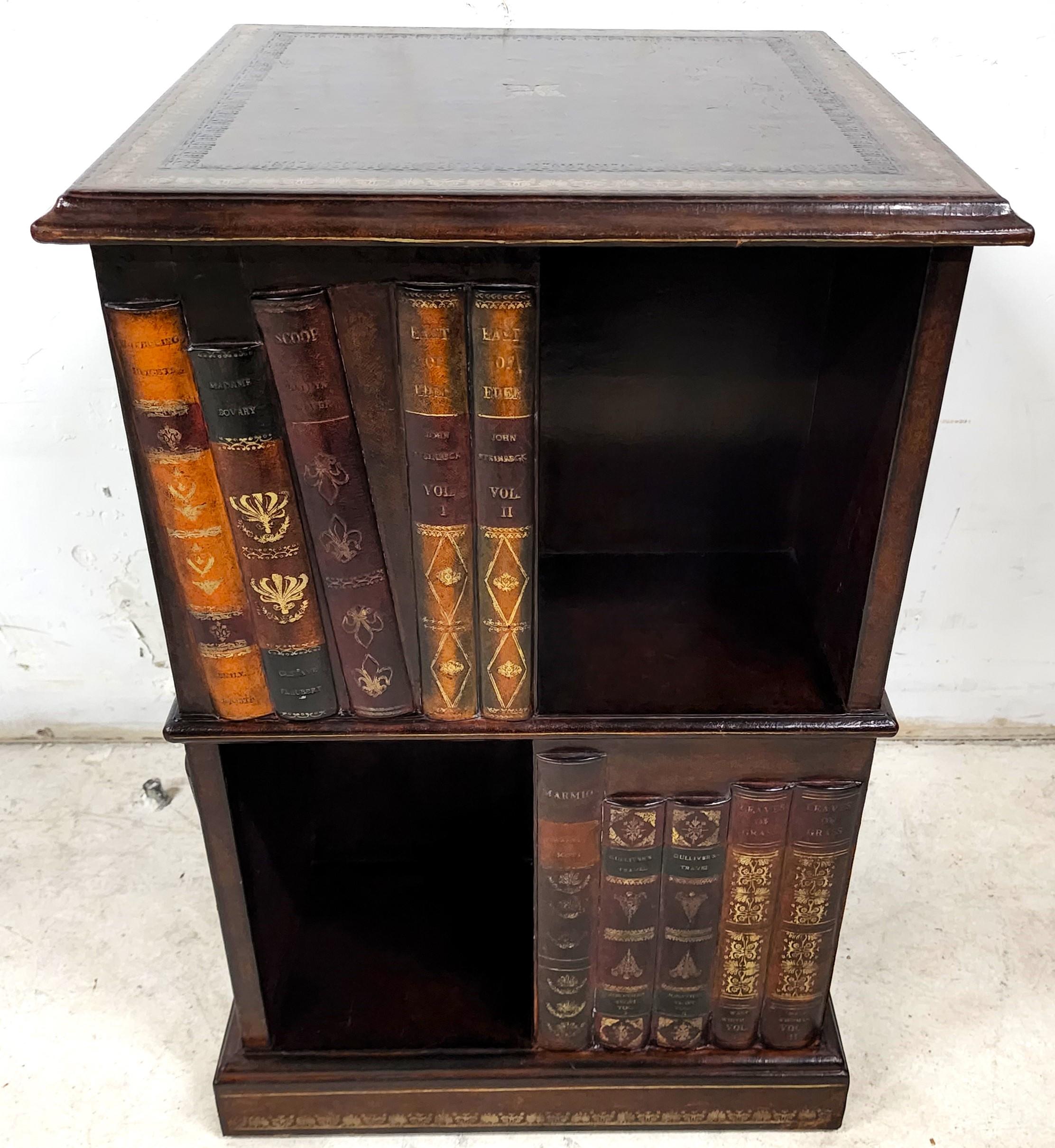 Late 20th Century Maitland Smith Leather Book Nightstand Side Table For Sale