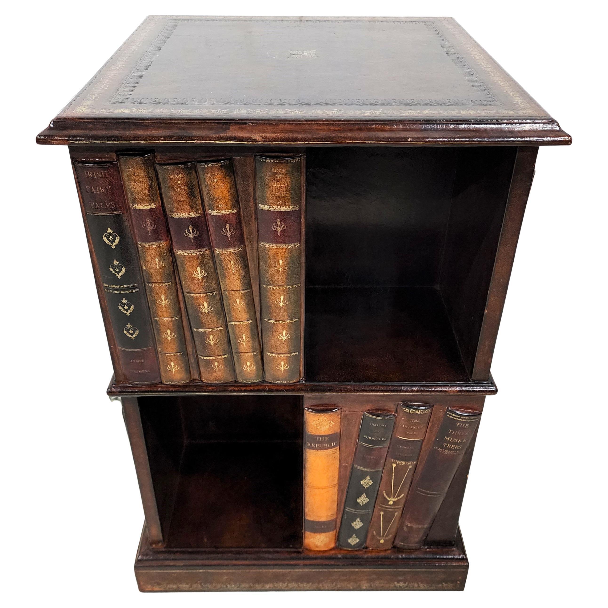 Maitland Smith Leather Book Nightstand Side Table For Sale