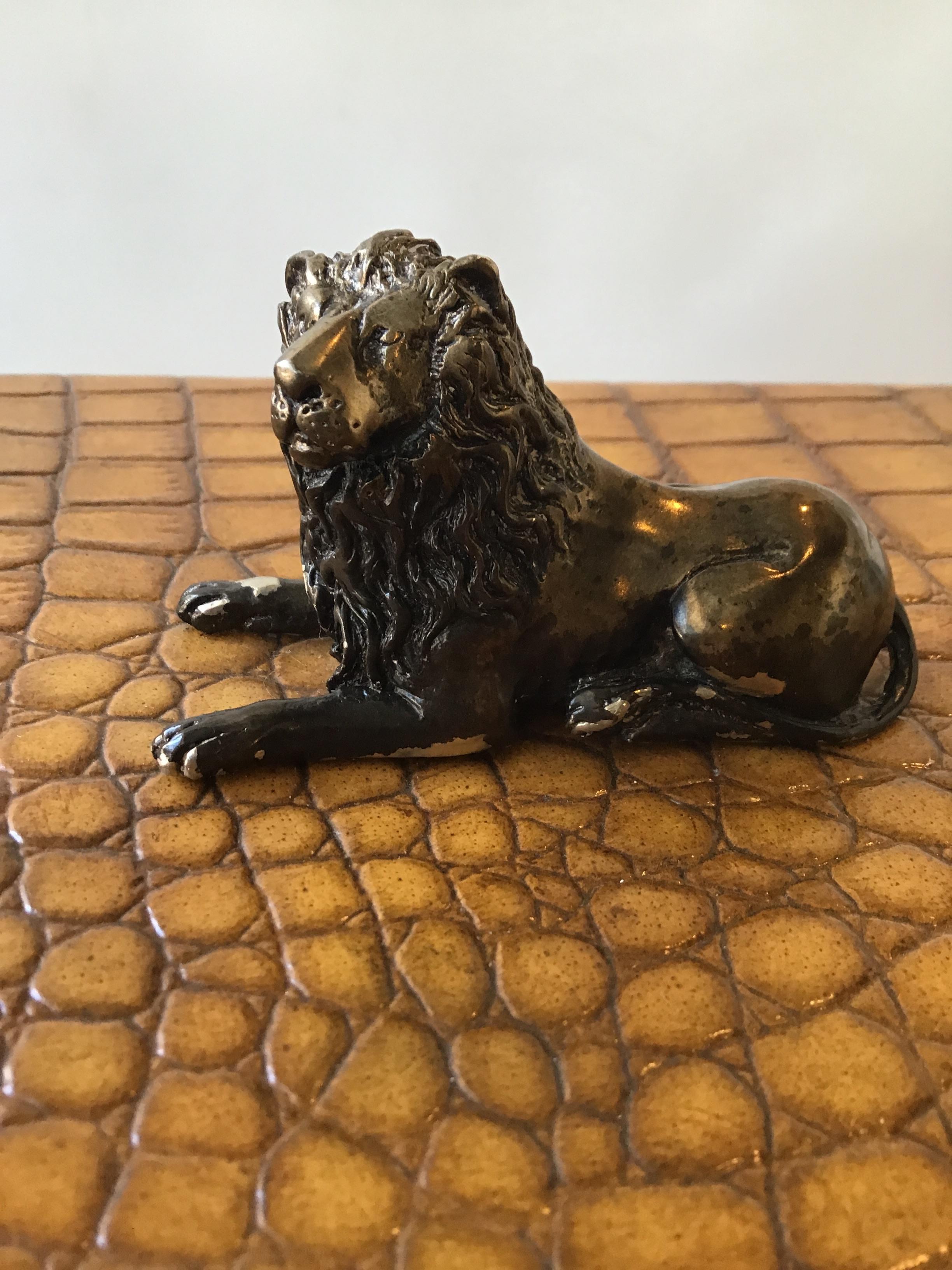 Maitland Smith Leather Box with Lion handle 3