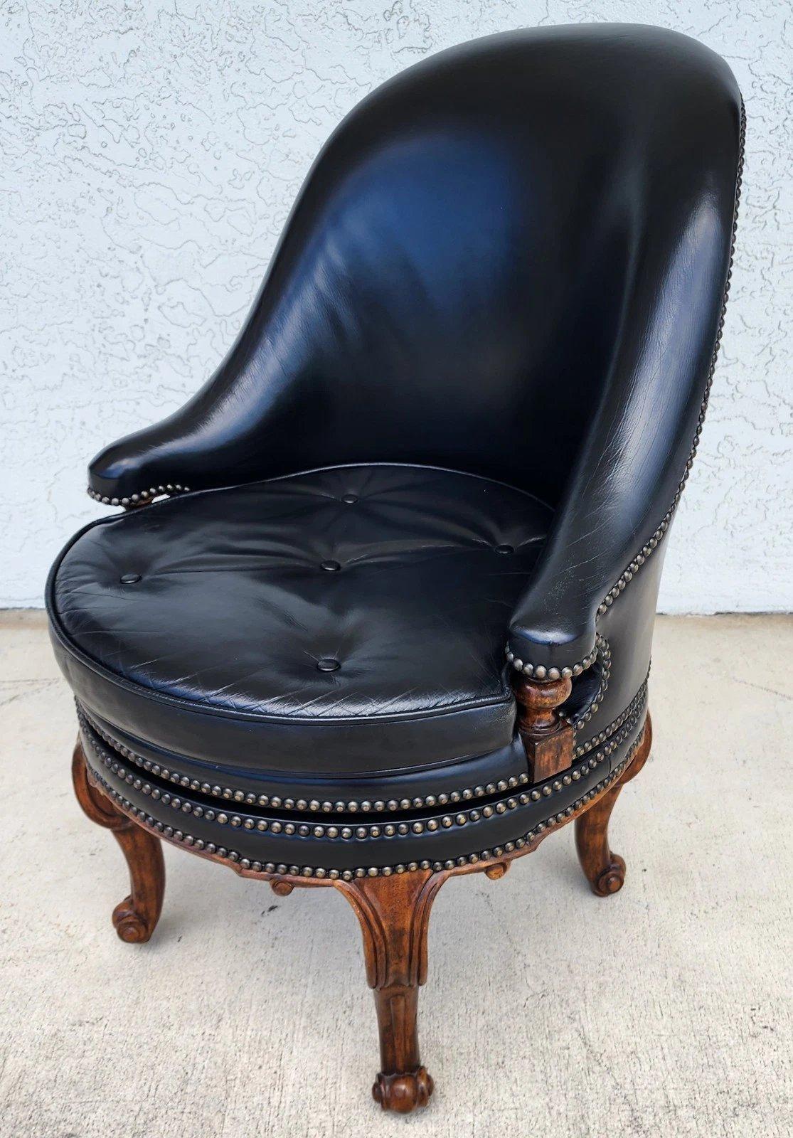 Maitland Smith Leather Chair Swivel Game Desk For Sale 6