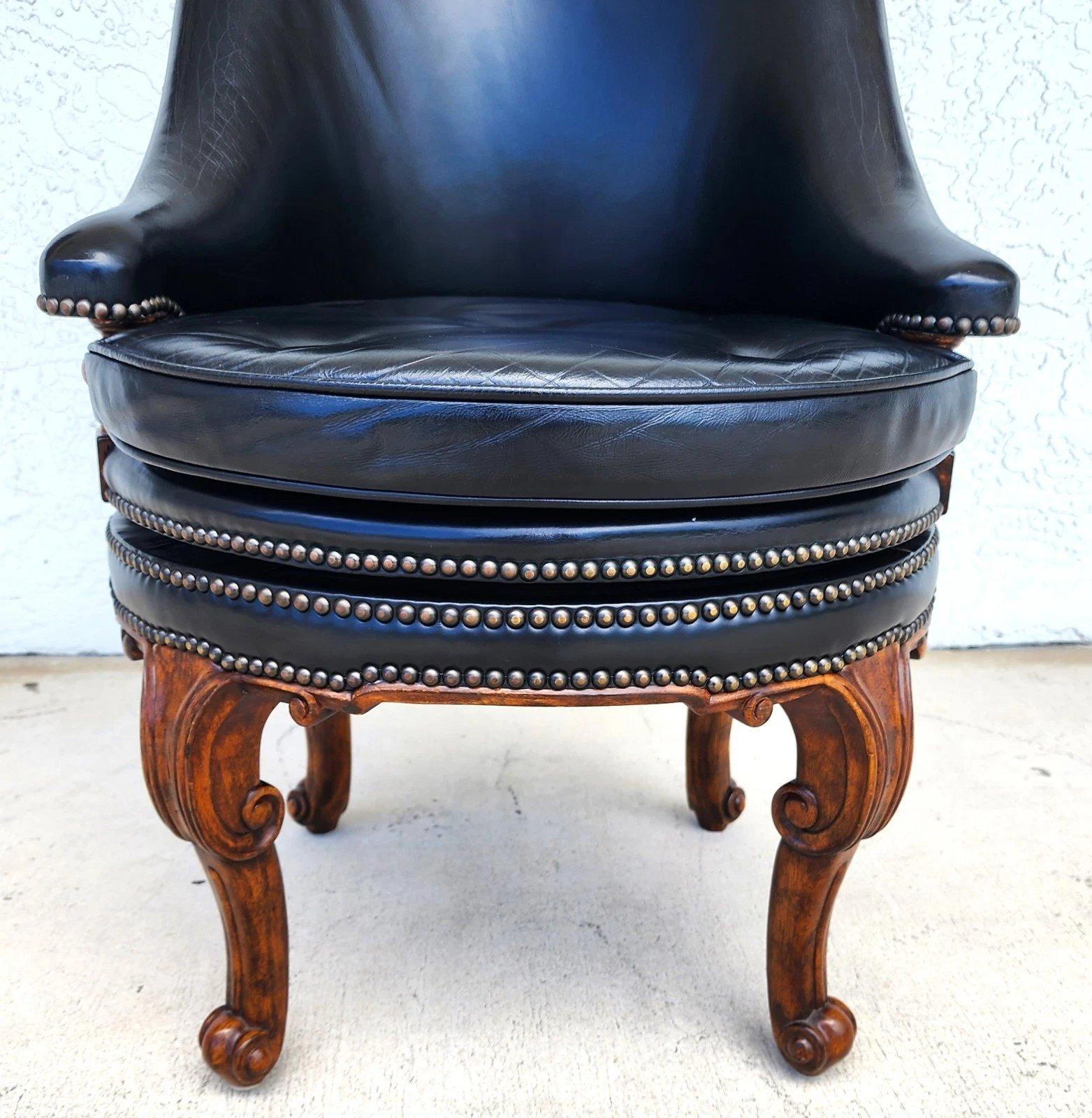 Maitland Smith Leather Chair Swivel Game Desk For Sale 7