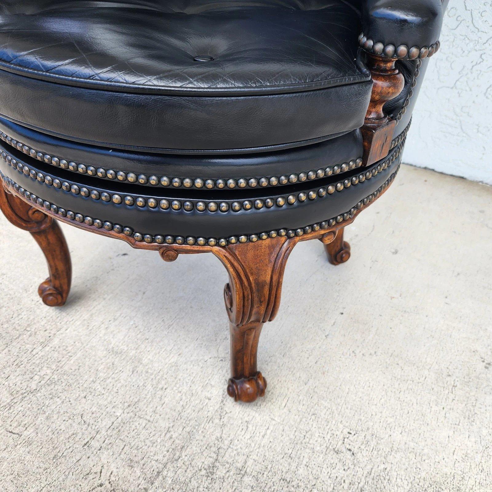 Maitland Smith Leather Chair Swivel Game Desk For Sale 8