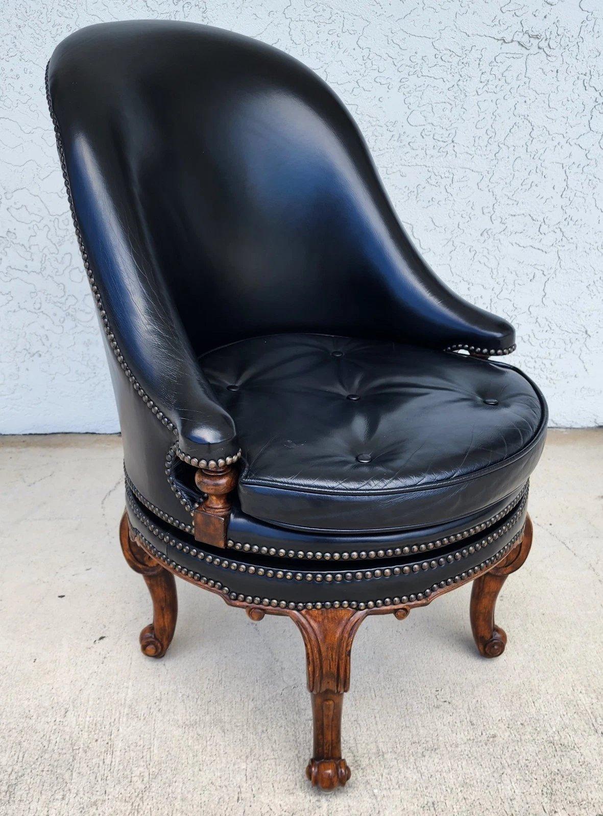 Late 20th Century Maitland Smith Leather Chair Swivel Game Desk For Sale