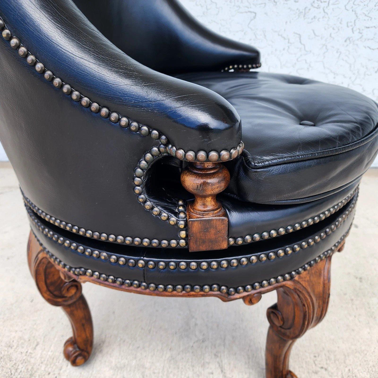 Maitland Smith Leather Chair Swivel Game Desk For Sale 1