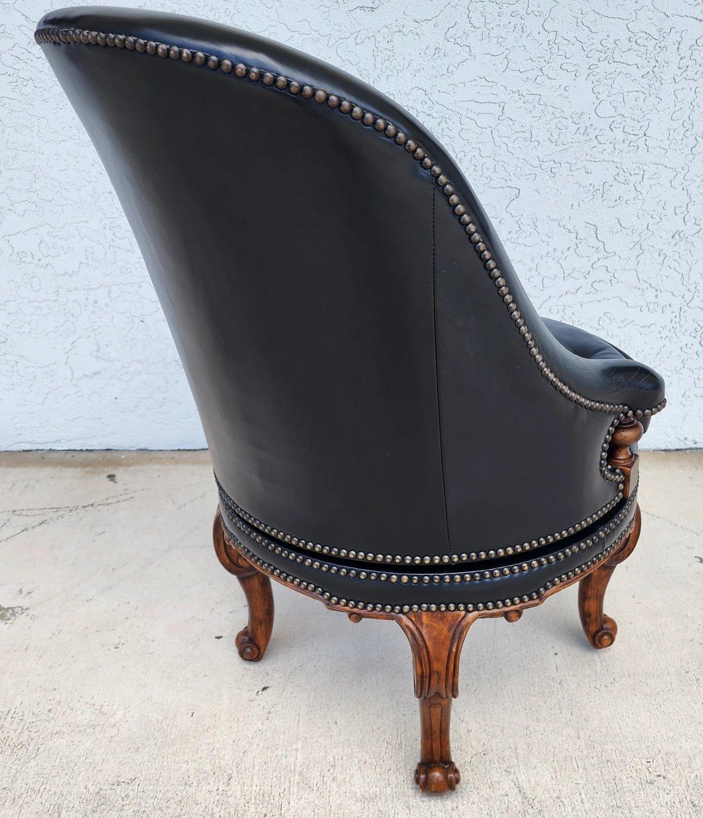 Maitland Smith Leather Chair Swivel Game Desk For Sale 2
