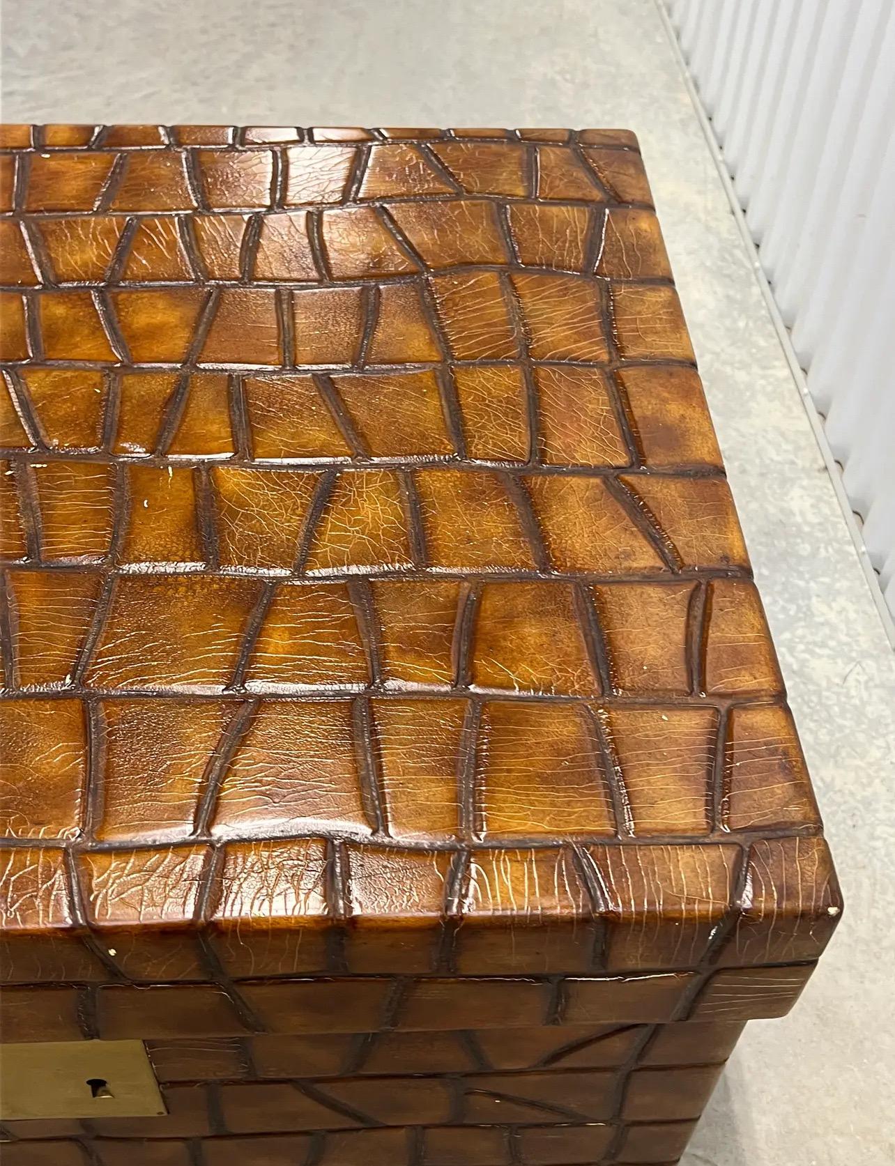 Late 20th Century Maitland Smith Leather Claw Foot Trunk Coffee Table