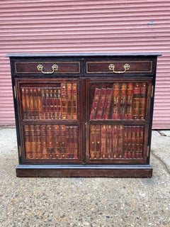 Maitland Smith Leather Covered Faux Bookcase Cabinet