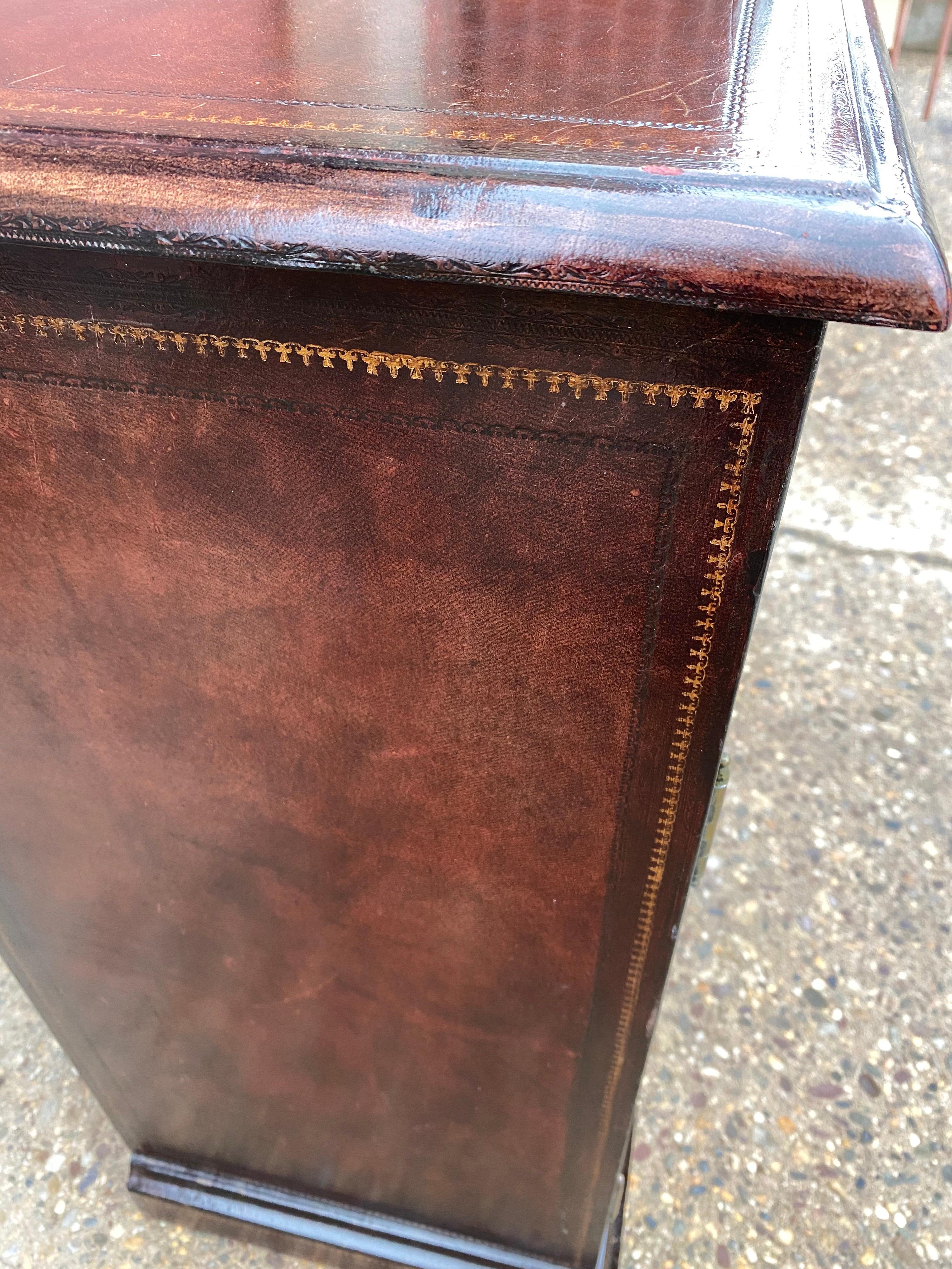 Thai Maitland Smith Leather Covered Faux Bookcase Cabinet