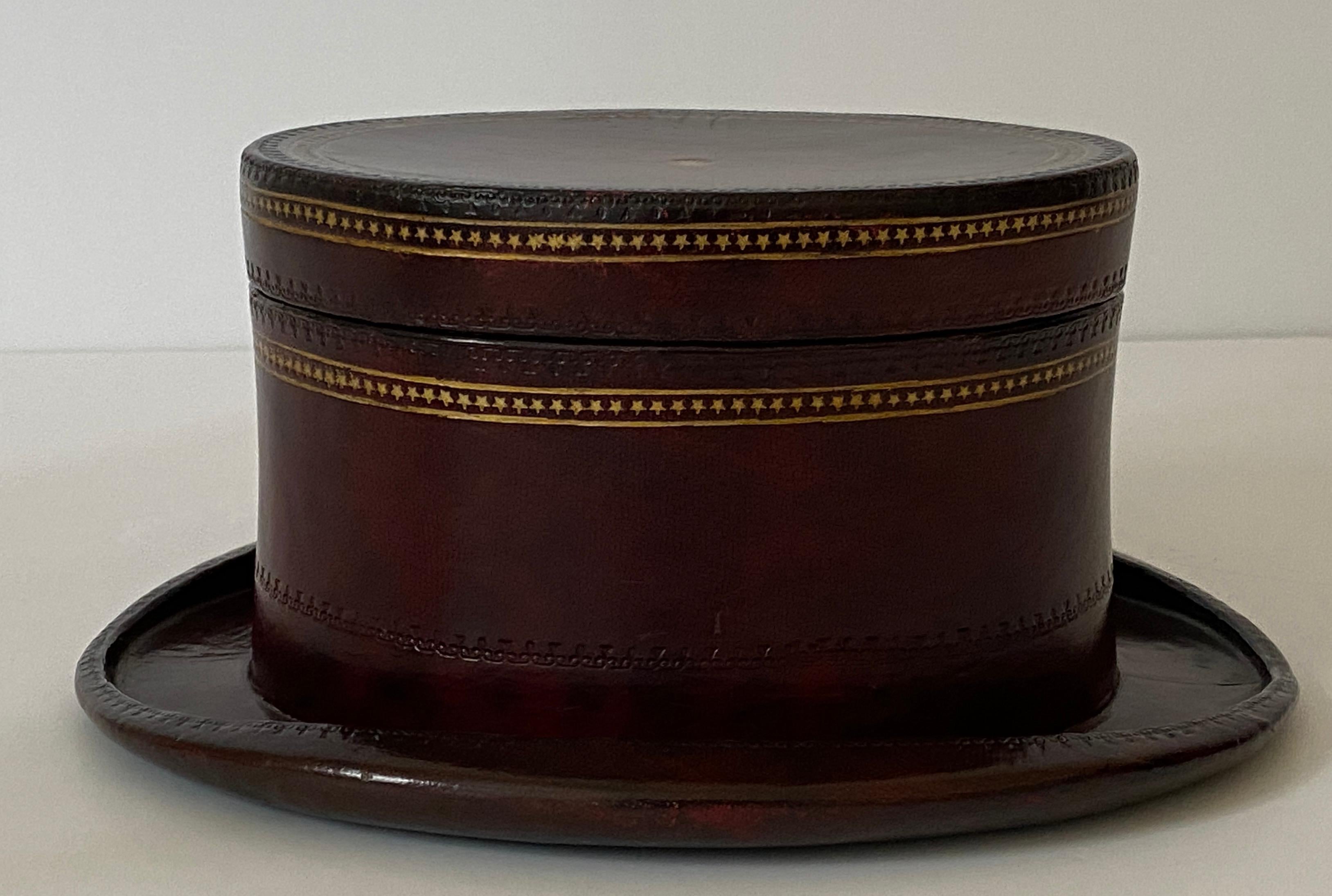 Romantic Maitland Smith Leather Covered Hat-Form Box For Sale
