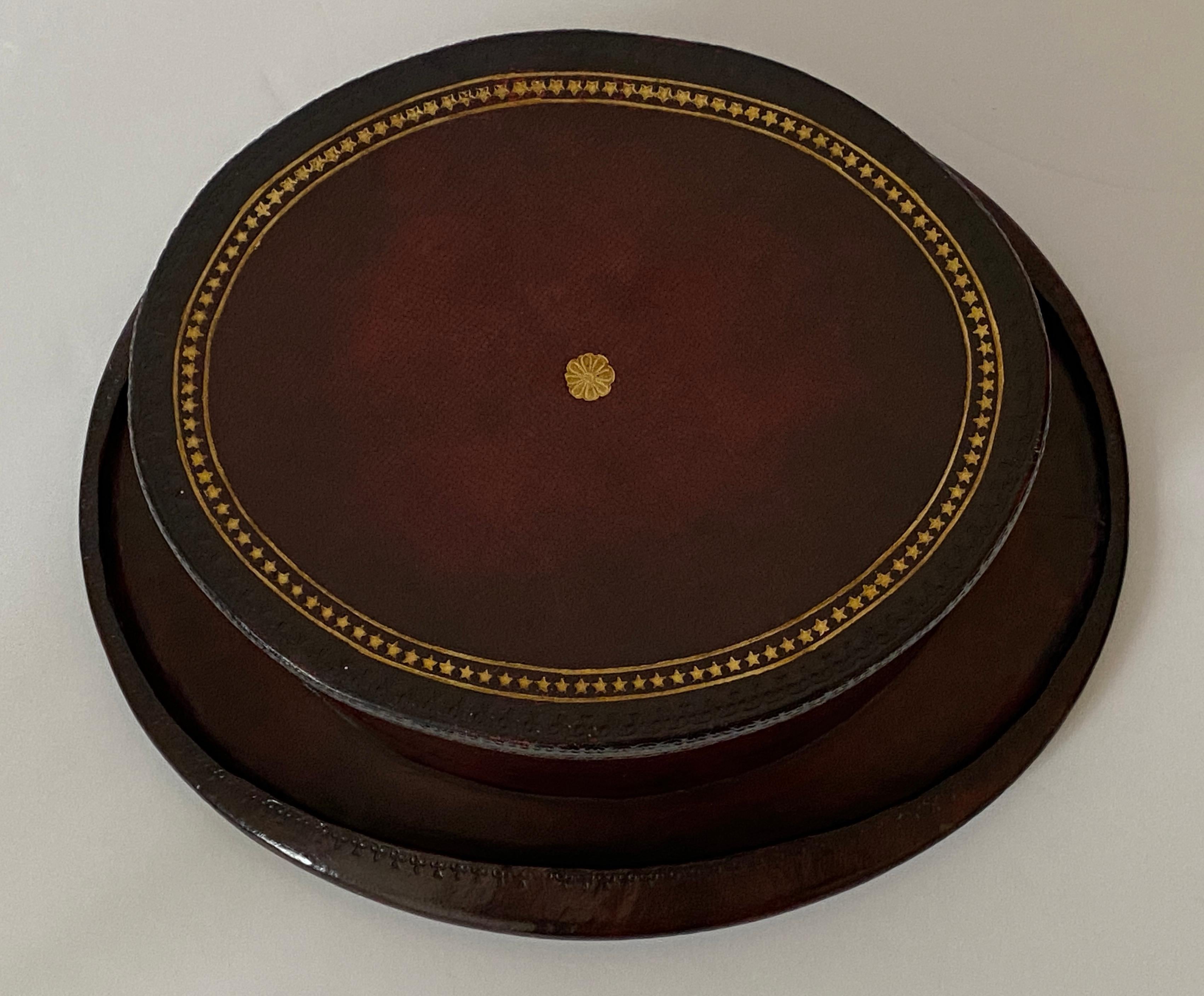 Hand-Crafted Maitland Smith Leather Covered Hat-Form Box For Sale
