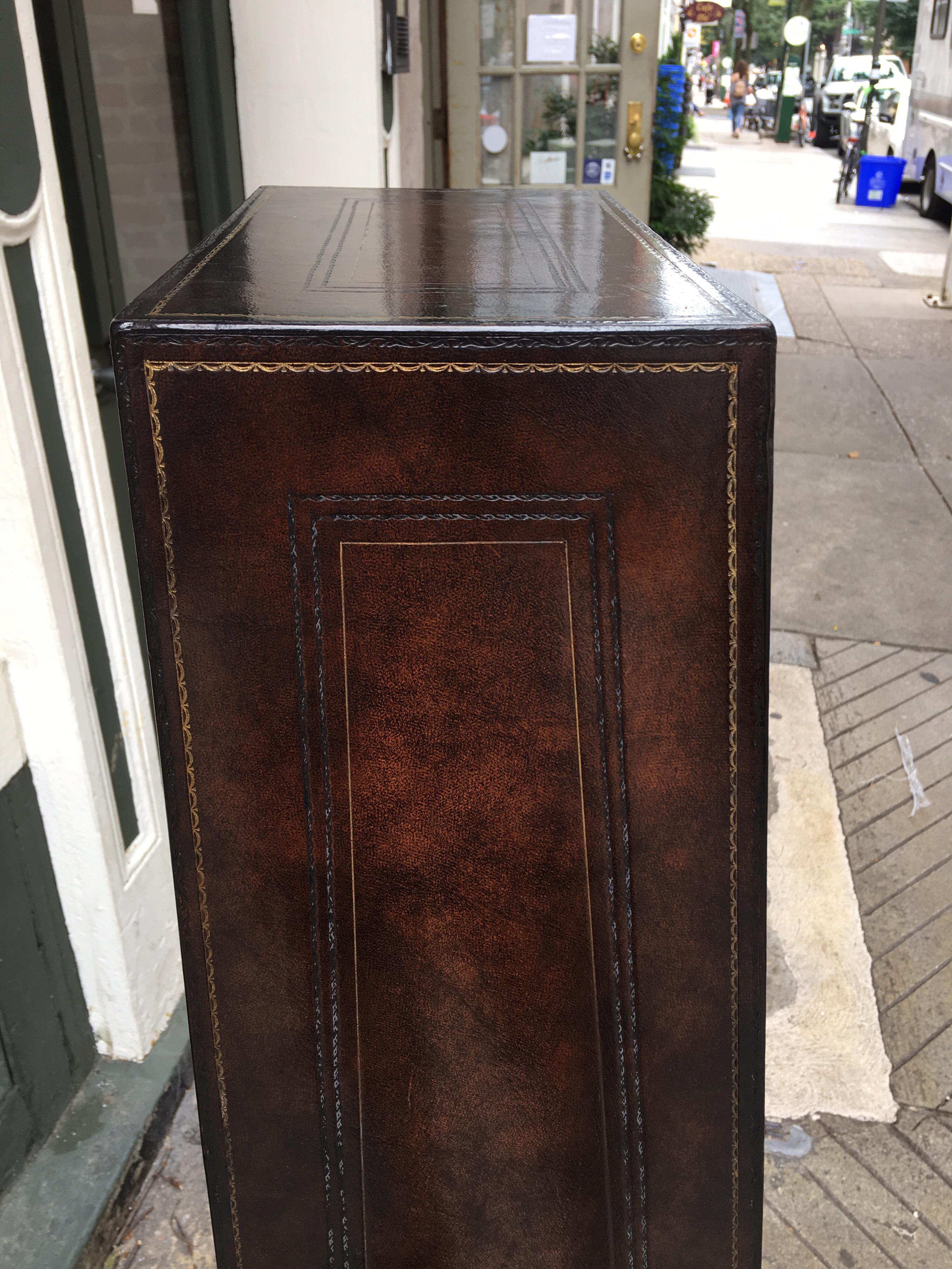 Maitland Smith Leather Covered Tall Dresser 4