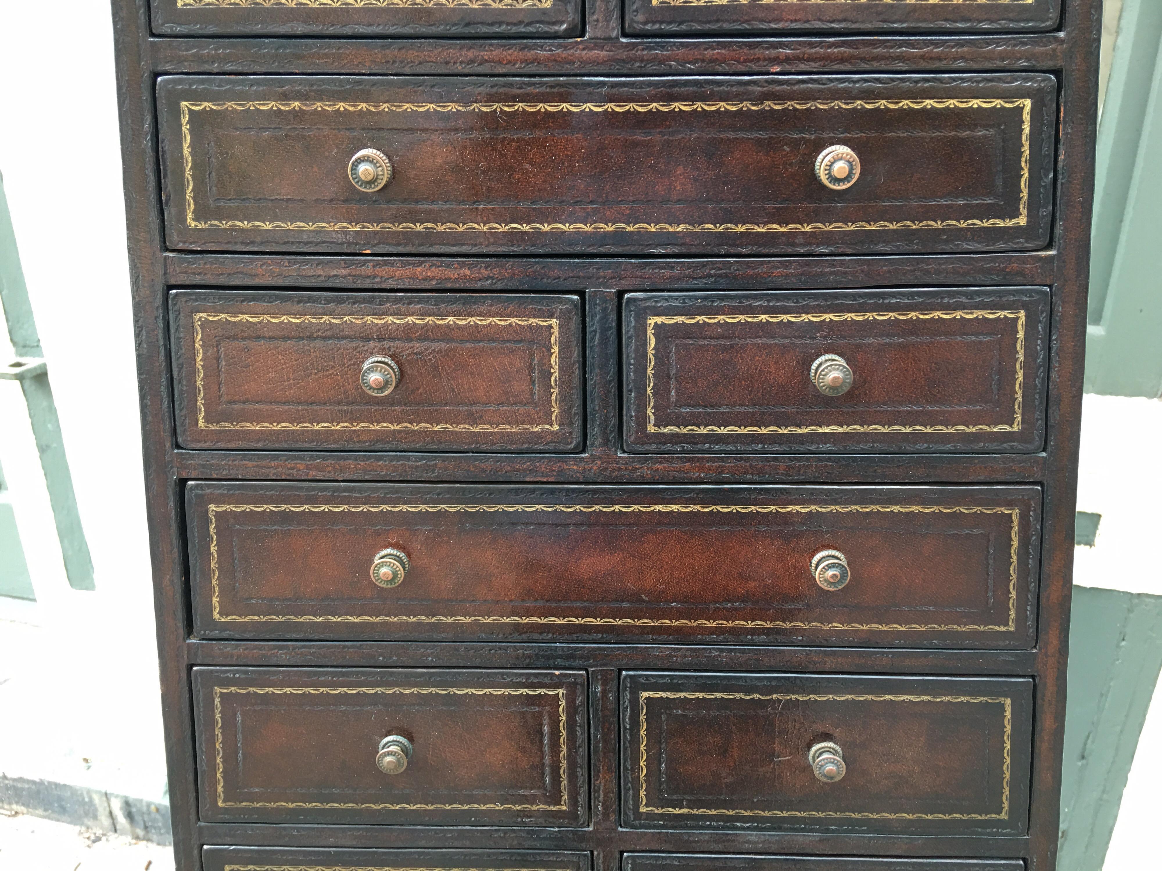Maitland Smith Leather Covered Tall Dresser In Good Condition In Philadelphia, PA