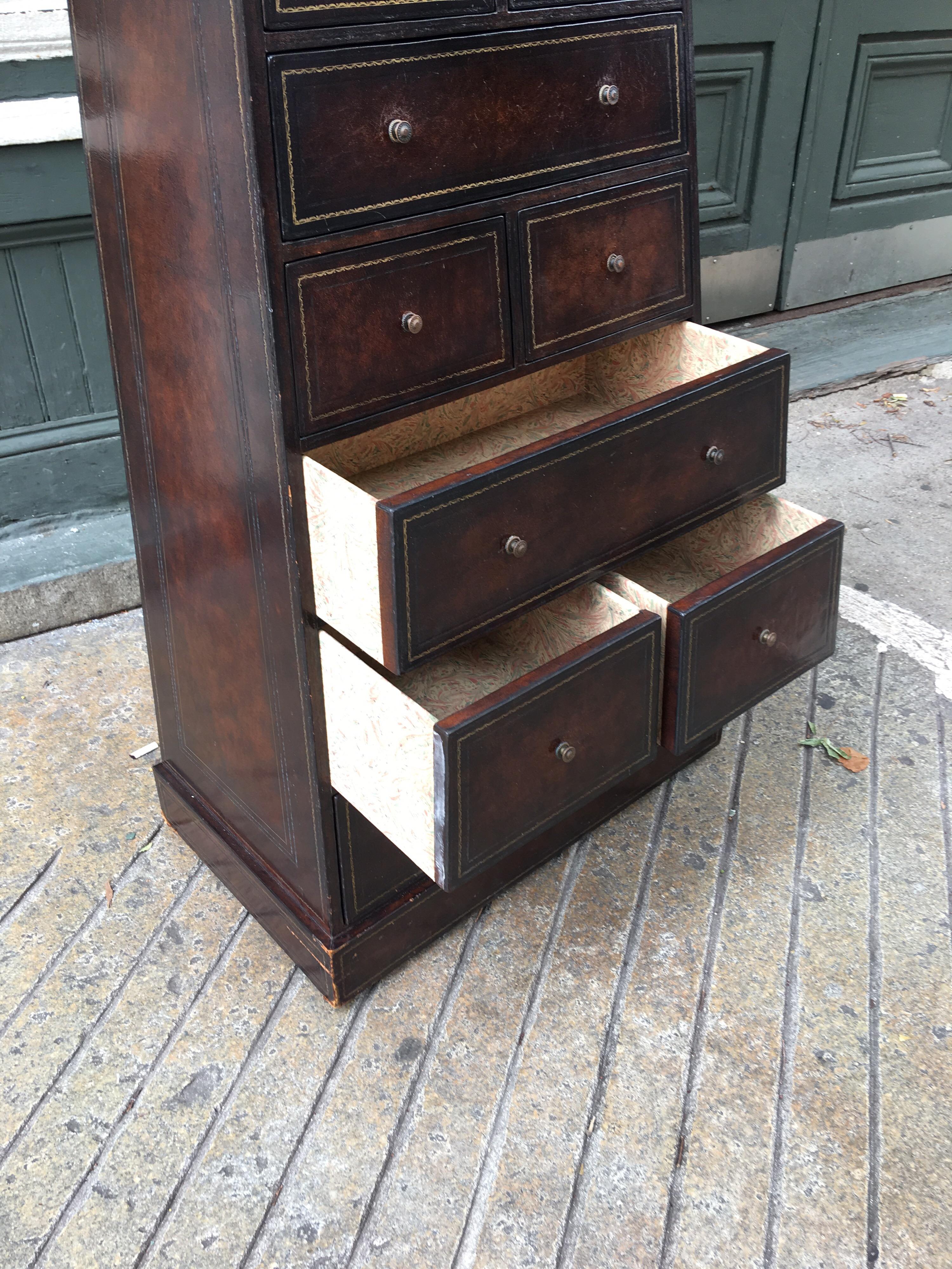 Late 20th Century Maitland Smith Leather Covered Tall Dresser
