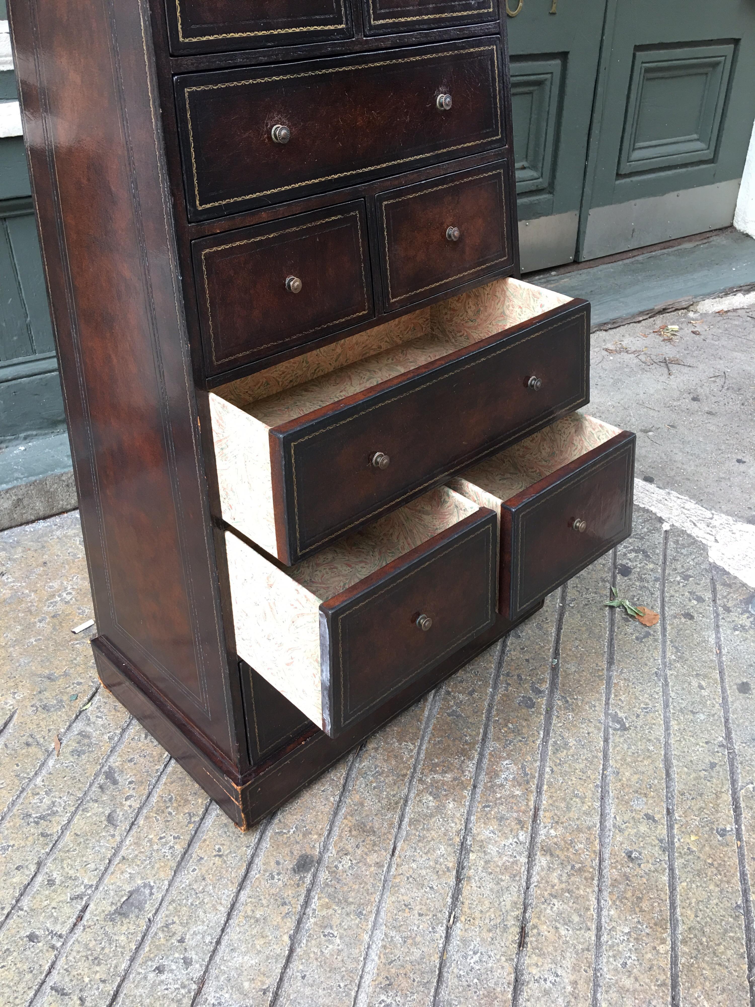 Maitland Smith Leather Covered Tall Dresser 2