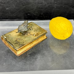 Maitland Smith Leather Desktop Book Paperweight Bronze Butterfly Figurine