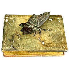 Maitland Smith Leder Schreibtisch Buch Briefbeschwerer Bronze Schmetterling Figur