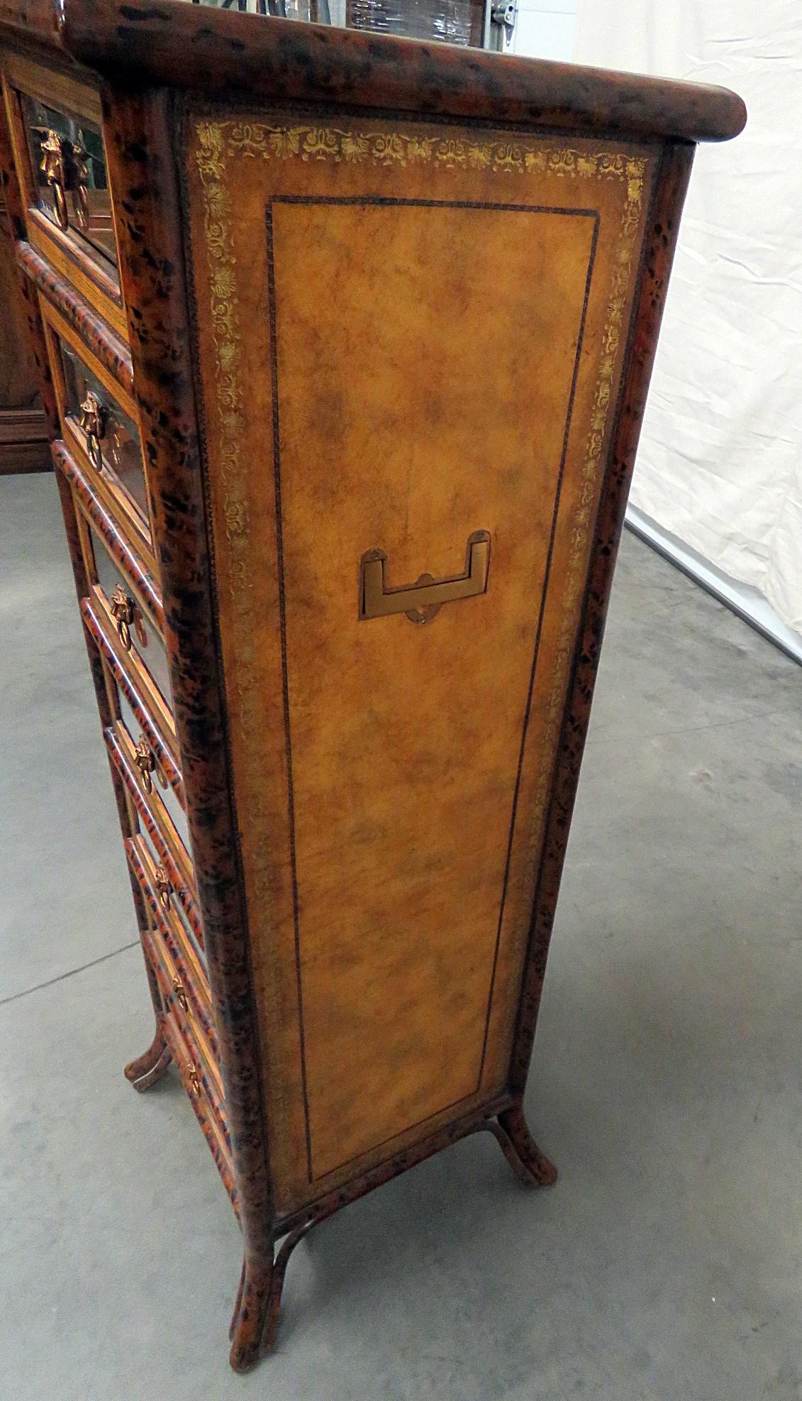 Maitland-Smith Leather Embossed Lingerie Chest In Good Condition In Swedesboro, NJ