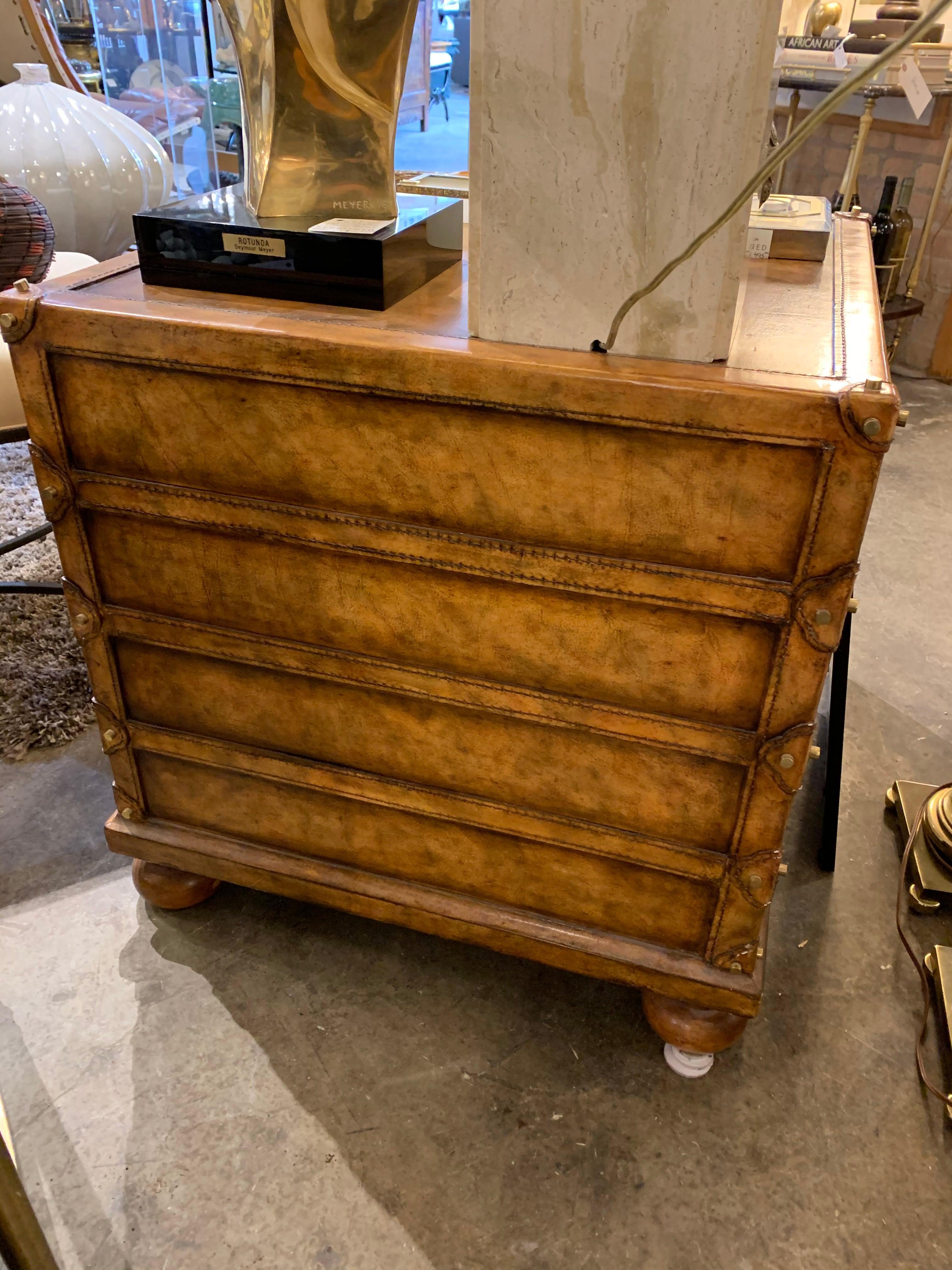 Brass Maitland Smith Leather Suitcase Chest of Drawers