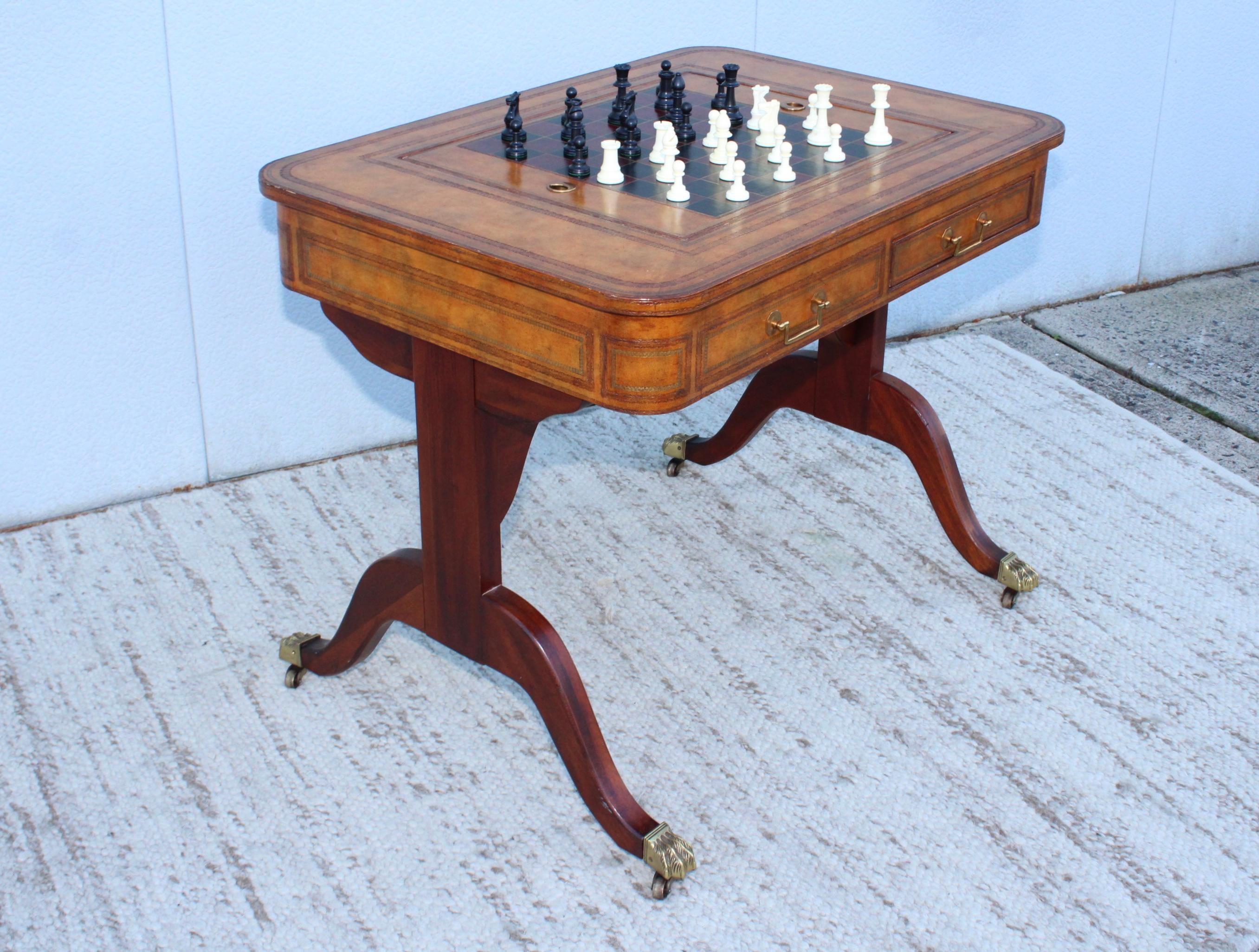 1970s leather game table by Maitland Smith, in vintage original condition with minor wear and patina.