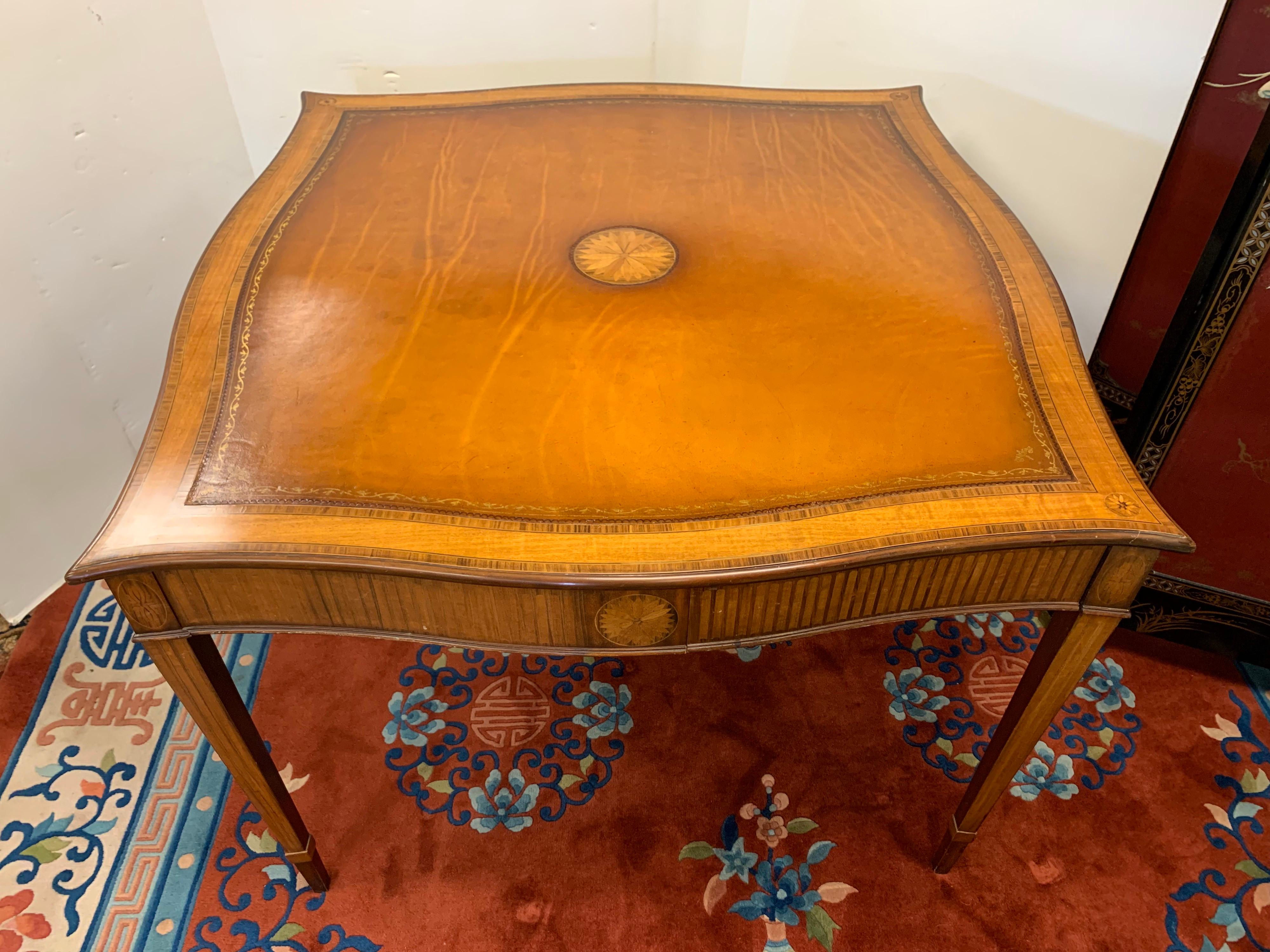 Maitland Smith Leather Top Game Table In Good Condition In West Hartford, CT