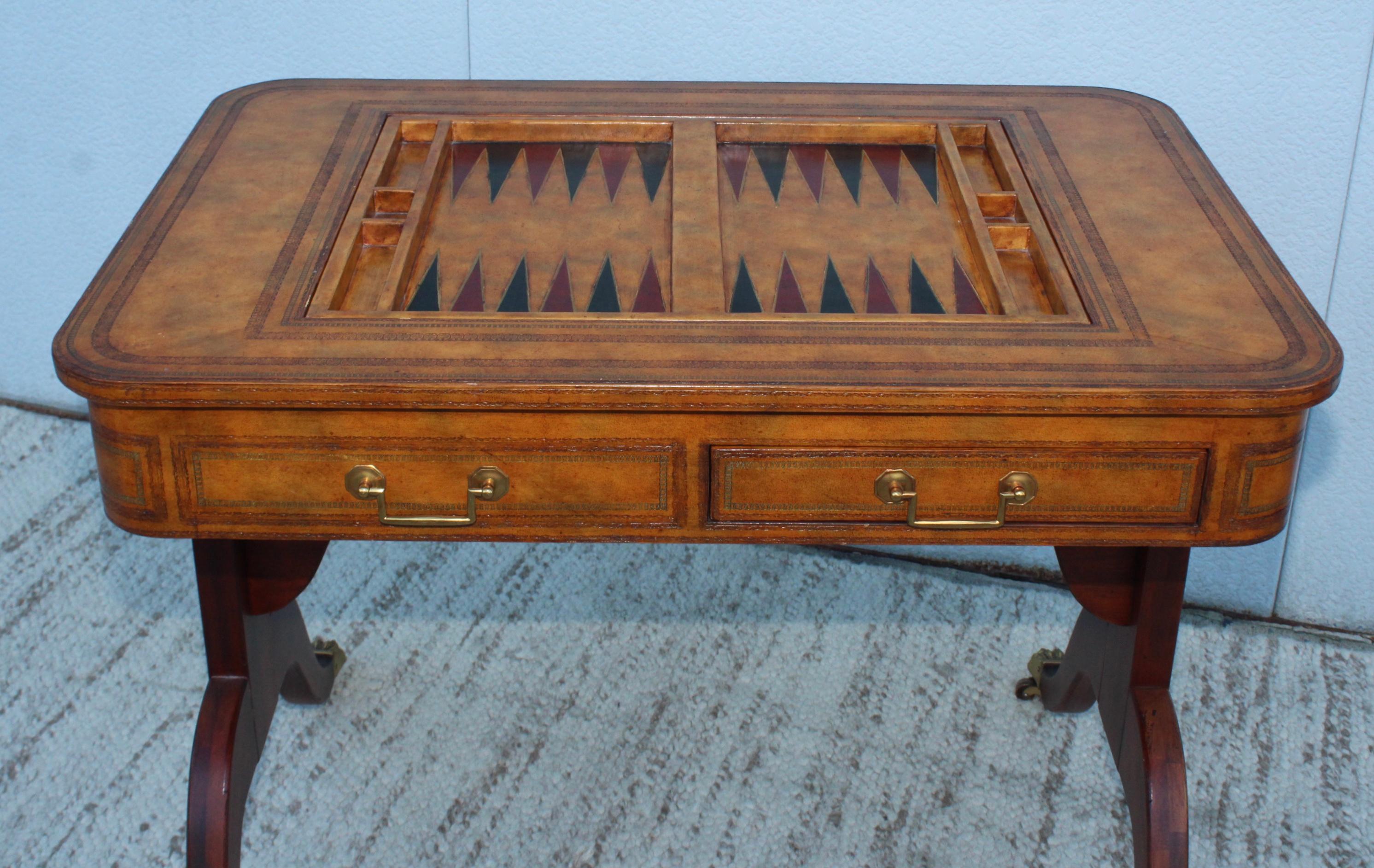Late 20th Century Maitland Smith Leather Top Game Table