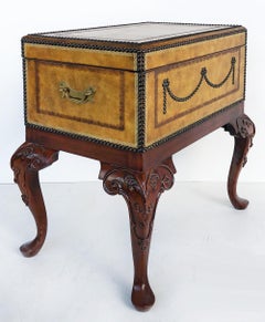 Maitland Smith Leather Trunk on Stand with Nail Head Trim & Decoration