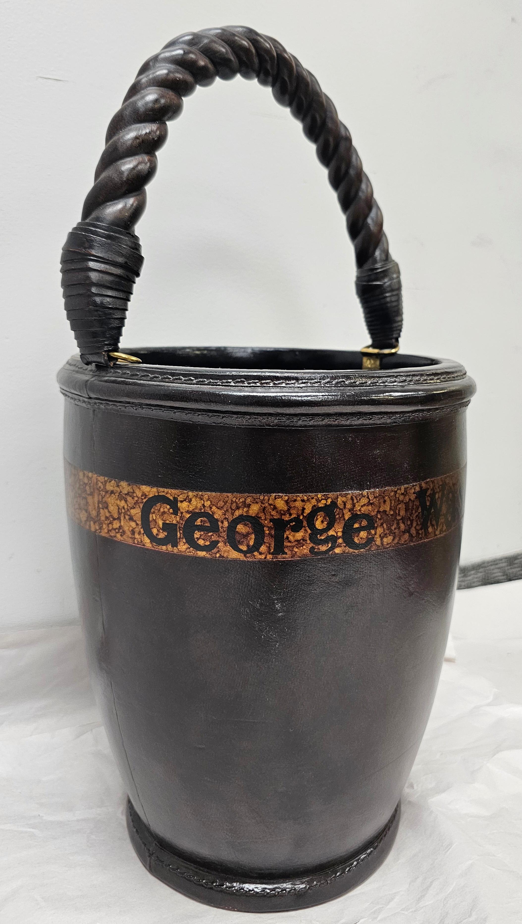 Modern Maitland Smith Leather Wrapped and Twisted Handle George Washington Pail For Sale