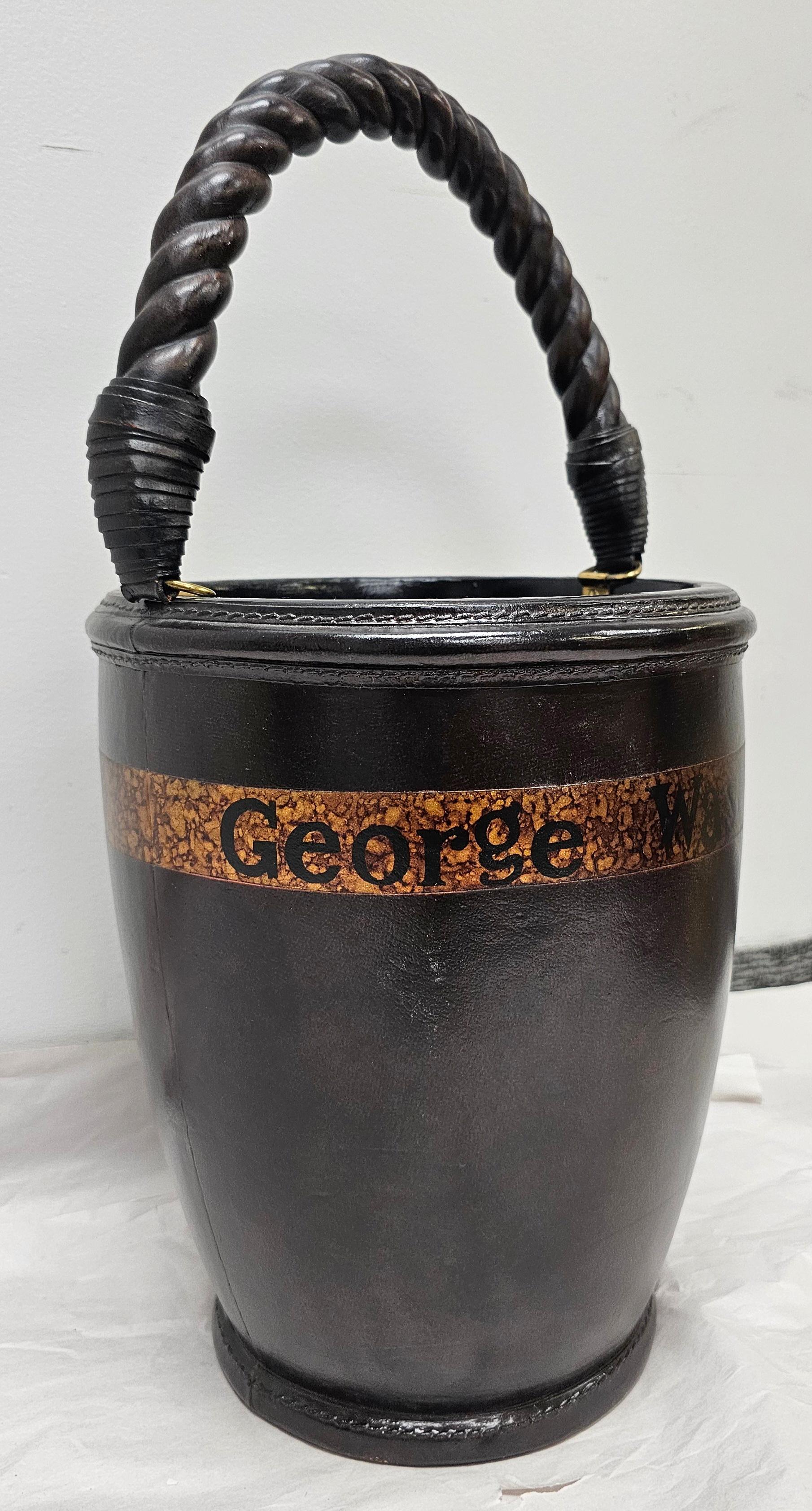 Unknown Maitland Smith Leather Wrapped and Twisted Handle George Washington Pail For Sale