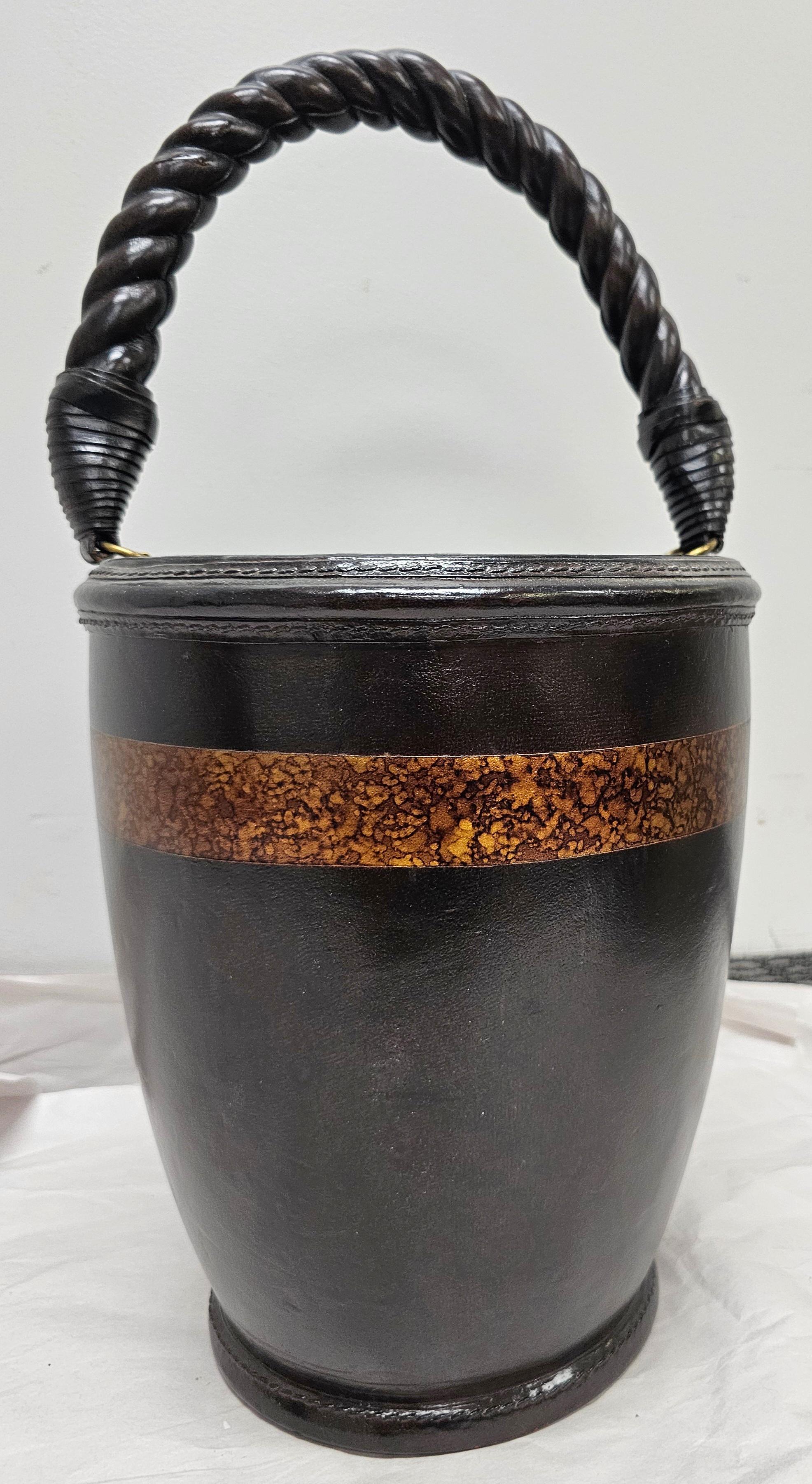 Maitland Smith Leather Wrapped and Twisted Handle George Washington Pail In Good Condition For Sale In Germantown, MD