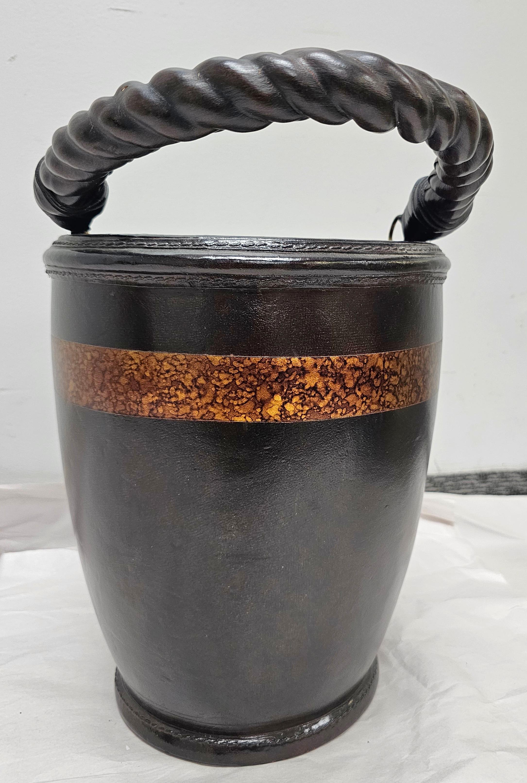 Contemporary Maitland Smith Leather Wrapped and Twisted Handle George Washington Pail For Sale