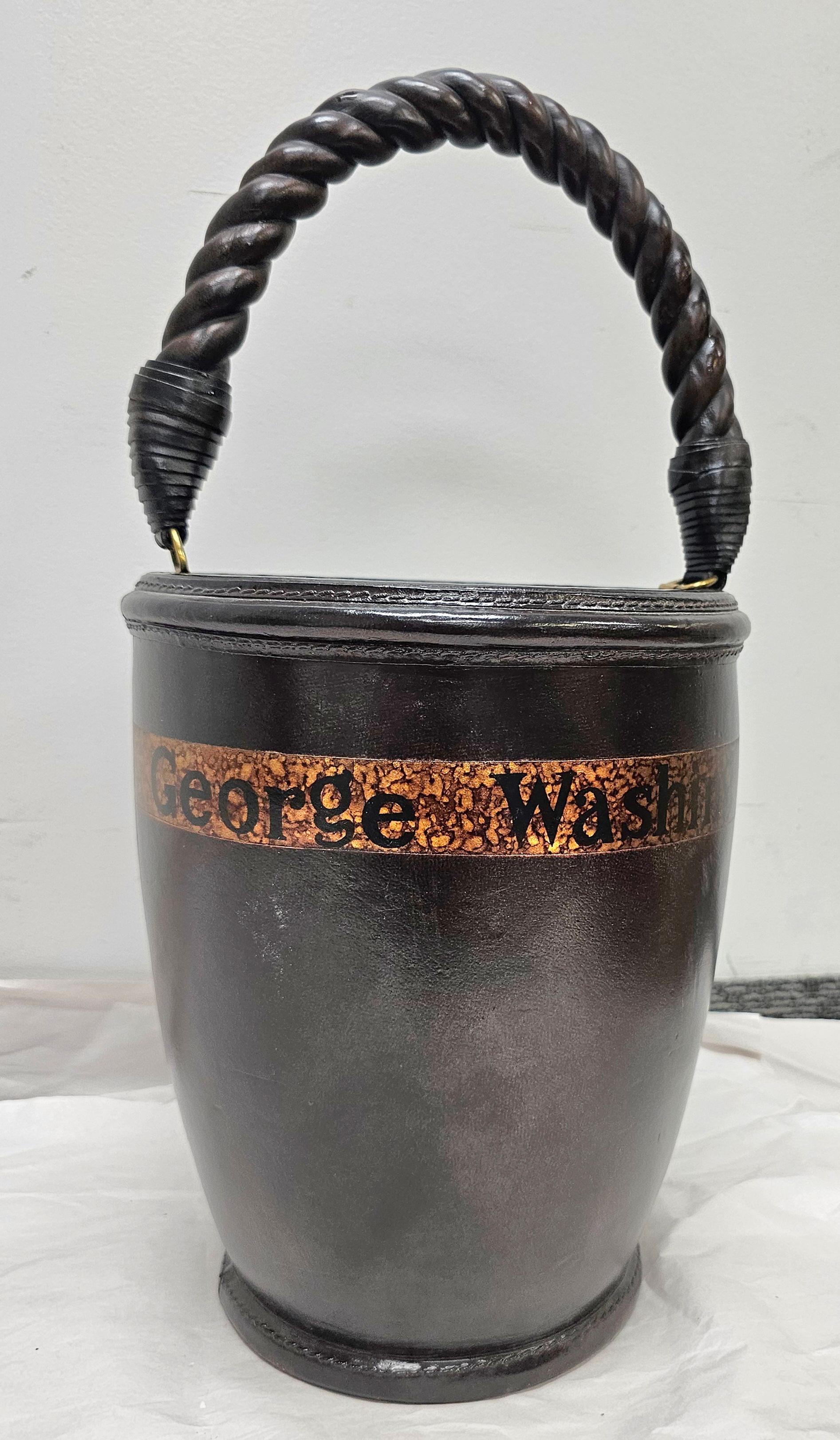 Faux Leather Maitland Smith Leather Wrapped and Twisted Handle George Washington Pail For Sale