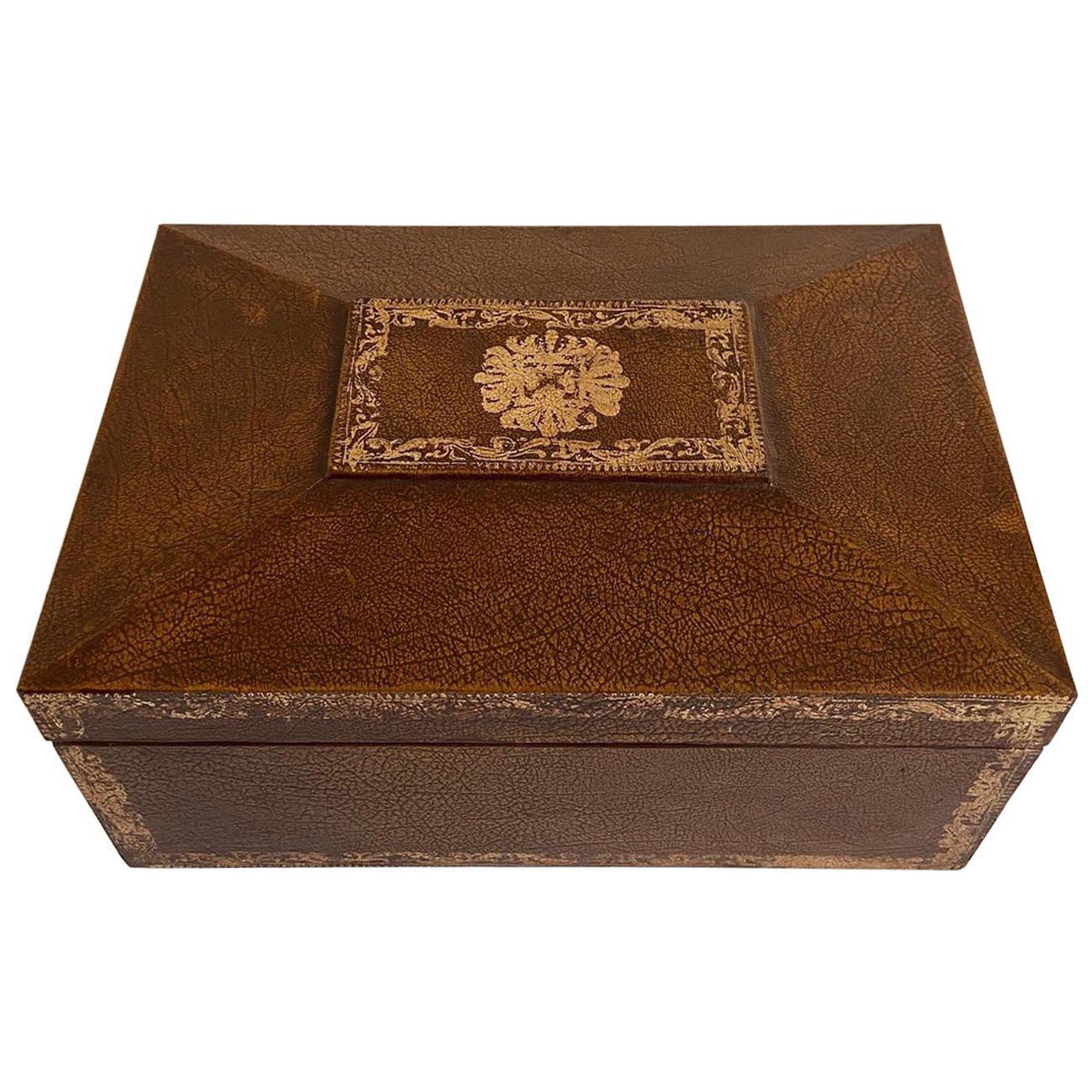 Maitland Smith Leather Wrapped Lidded Jewelry Box